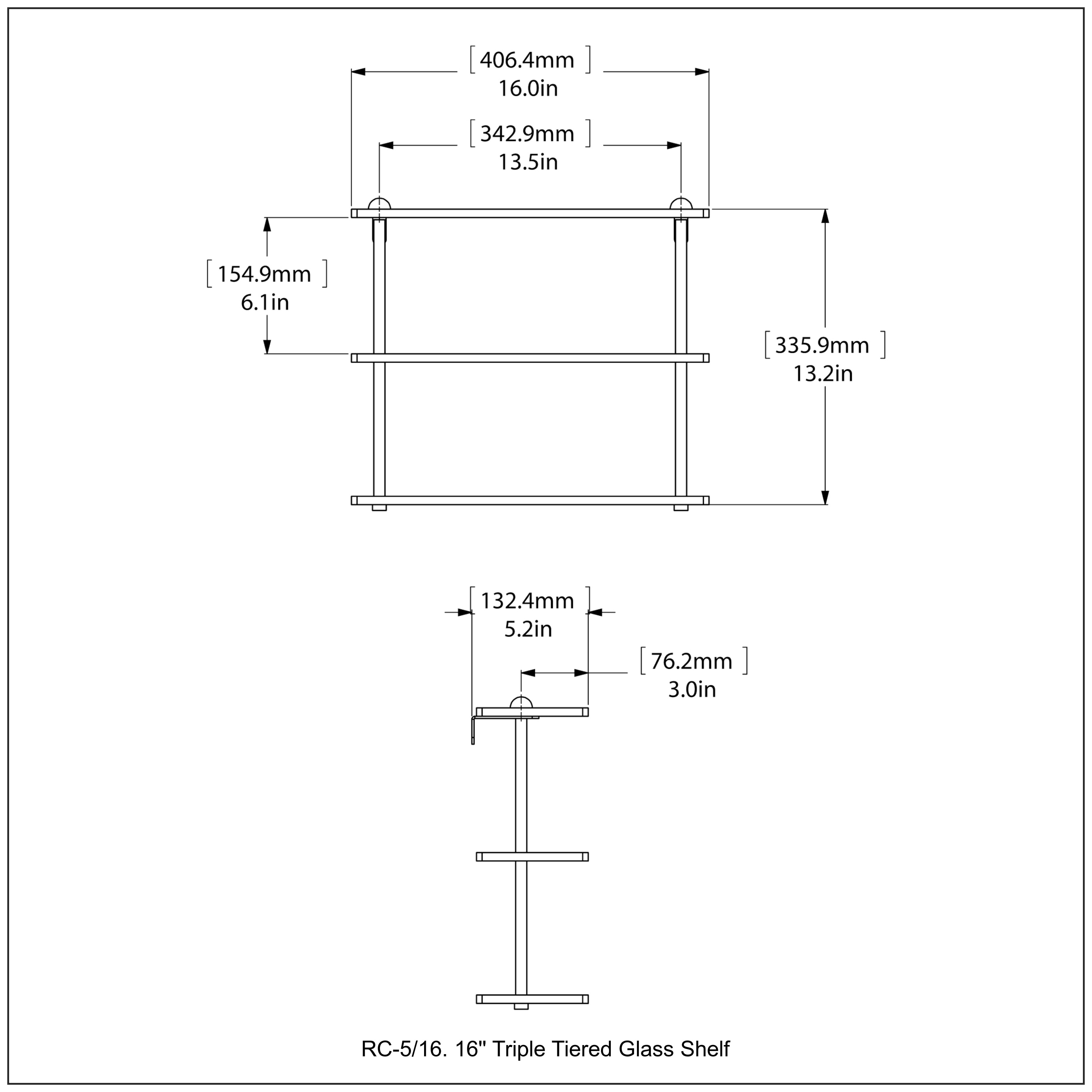 Allied Brass RC-5/16-BBR 16 Inch Triple Tiered Glass Shelf, Brushed Bronze