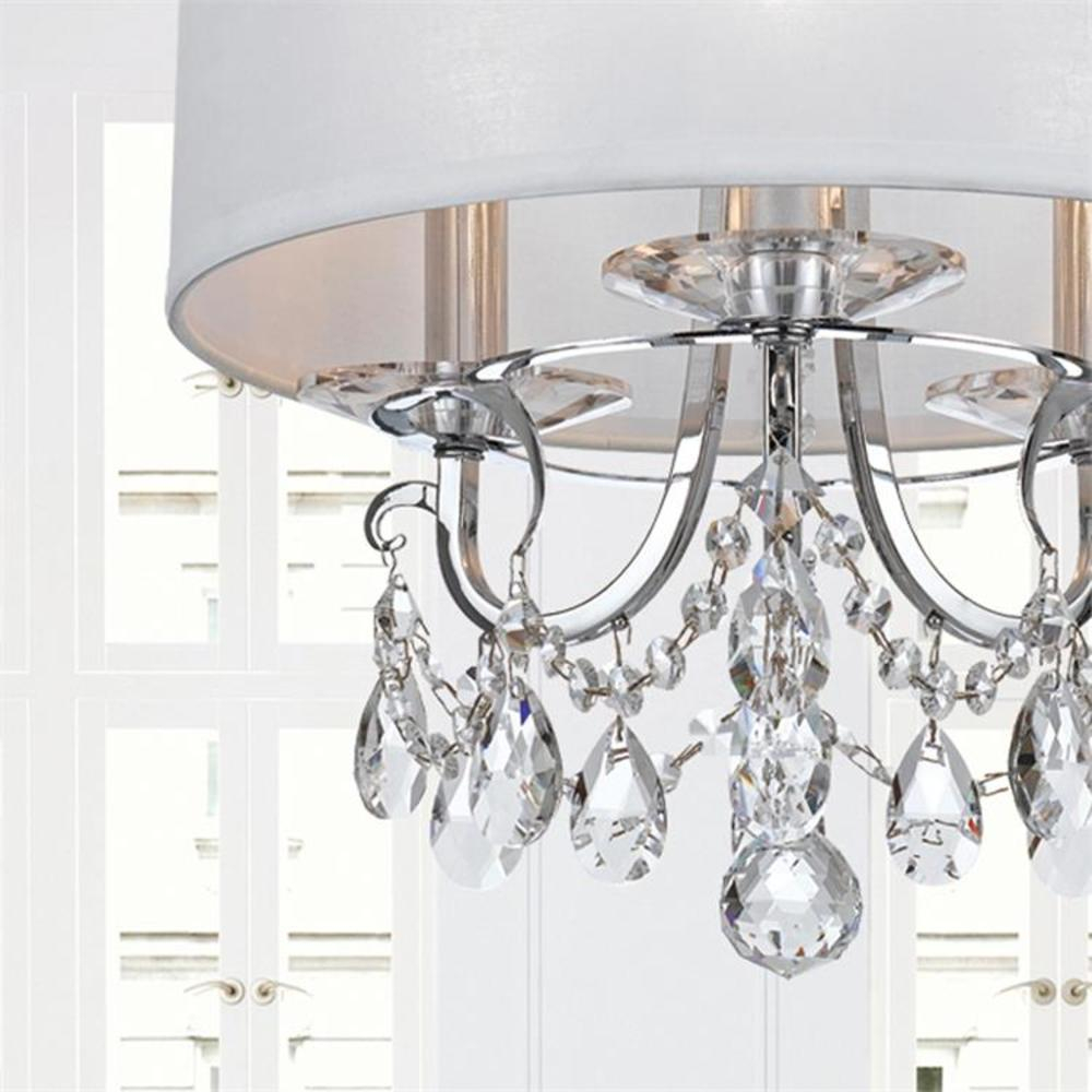 Mini Chrome Finish 3-Light Chandelier with Spectra Crystals and Silk Shade