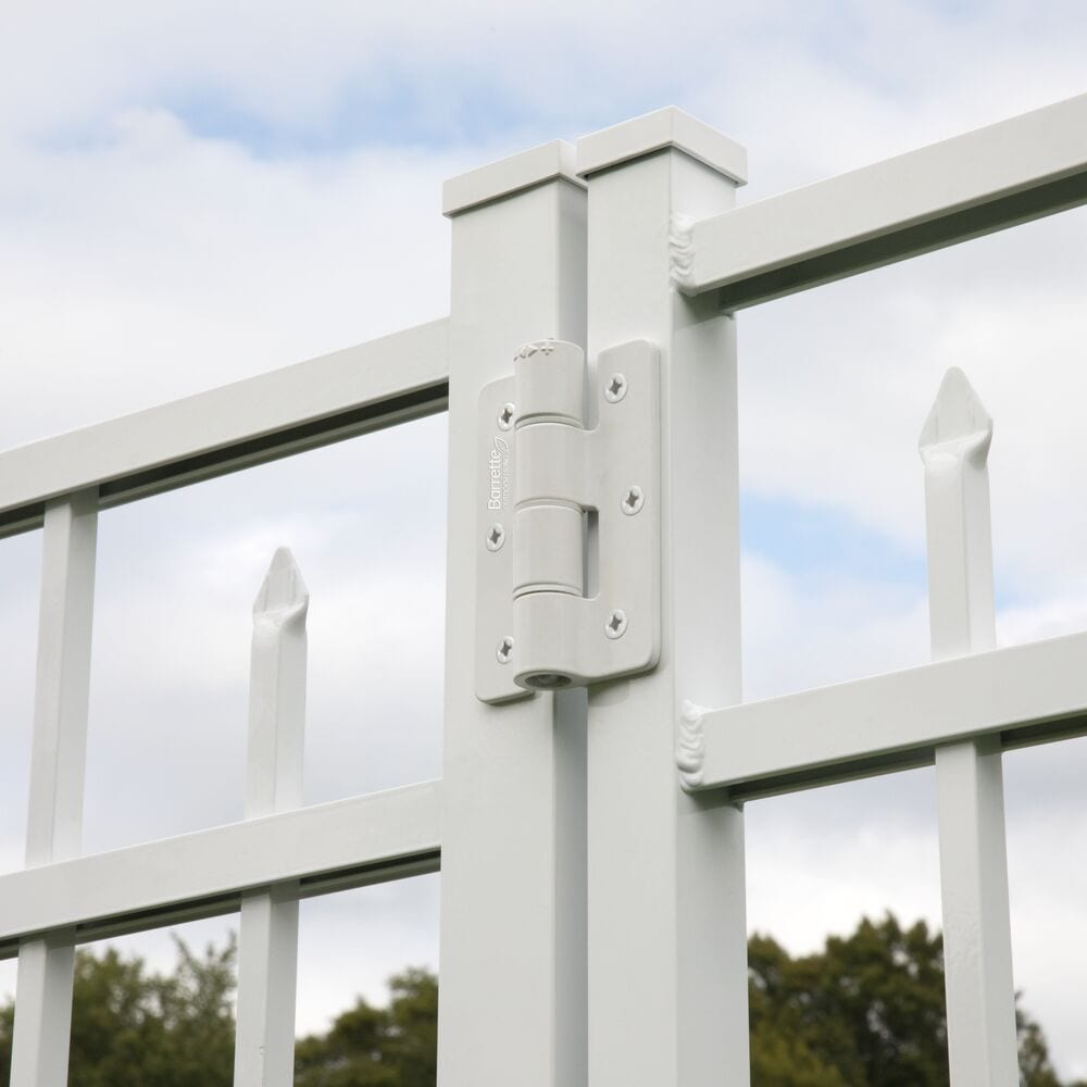 White Aluminum Self-Closing Butterfly Gate Hinges, 2-Pack