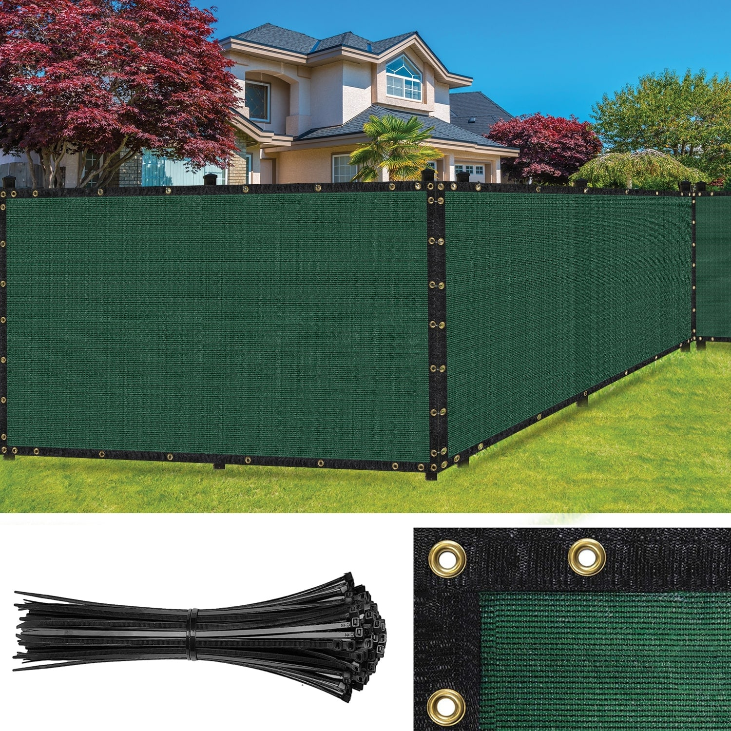SEALTECH Ultra Heavy Duty 200 GSM Privacy Fence Screen – Non-Recycled Polyethylene Mesh Shade Net with Bindings & Rustproof Grommets - 90% + Blockage Includes Cable Zip Ties. (Green 6'X50')