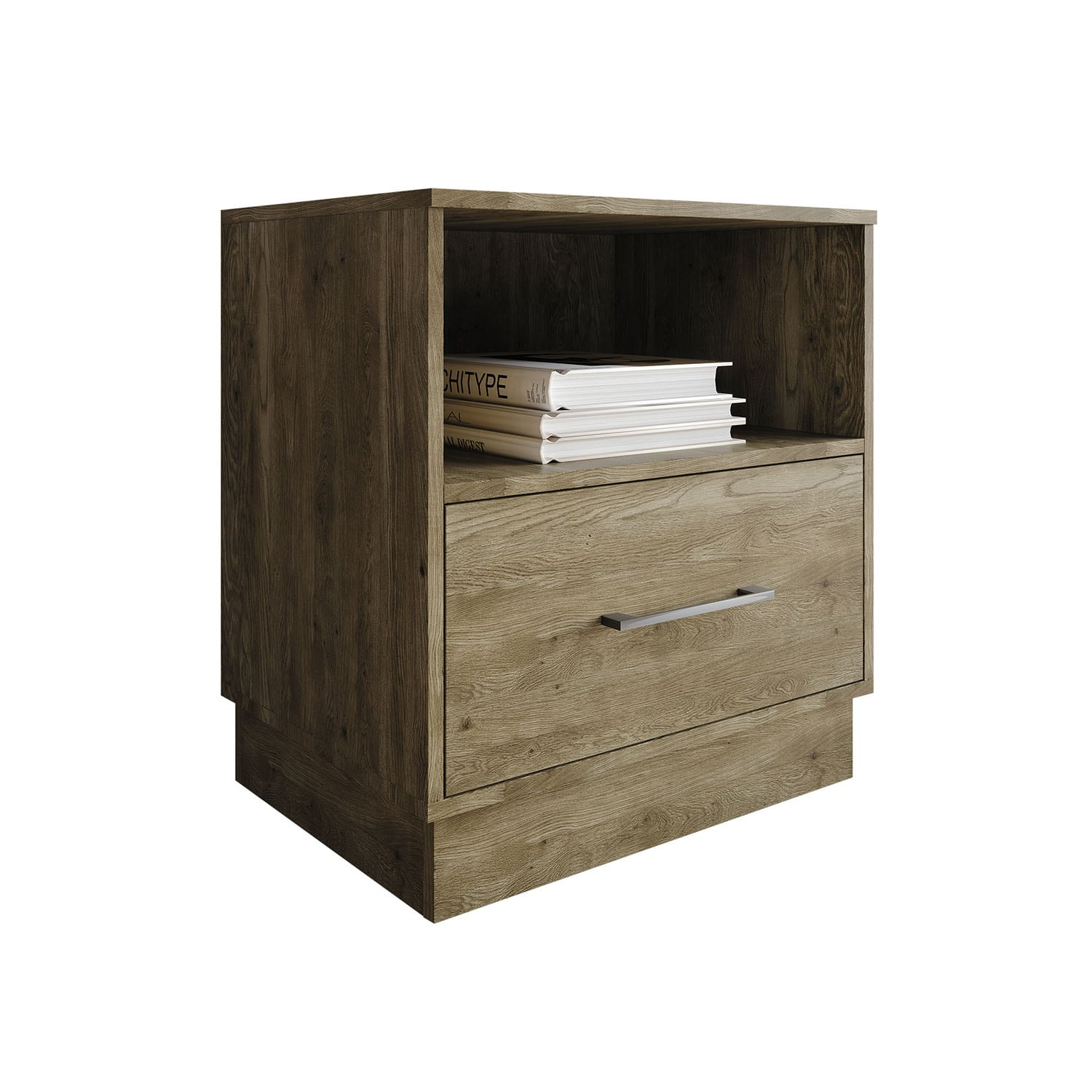 Castle Place Rustic Wood 1 Drawer Nightstand, Brown Oak