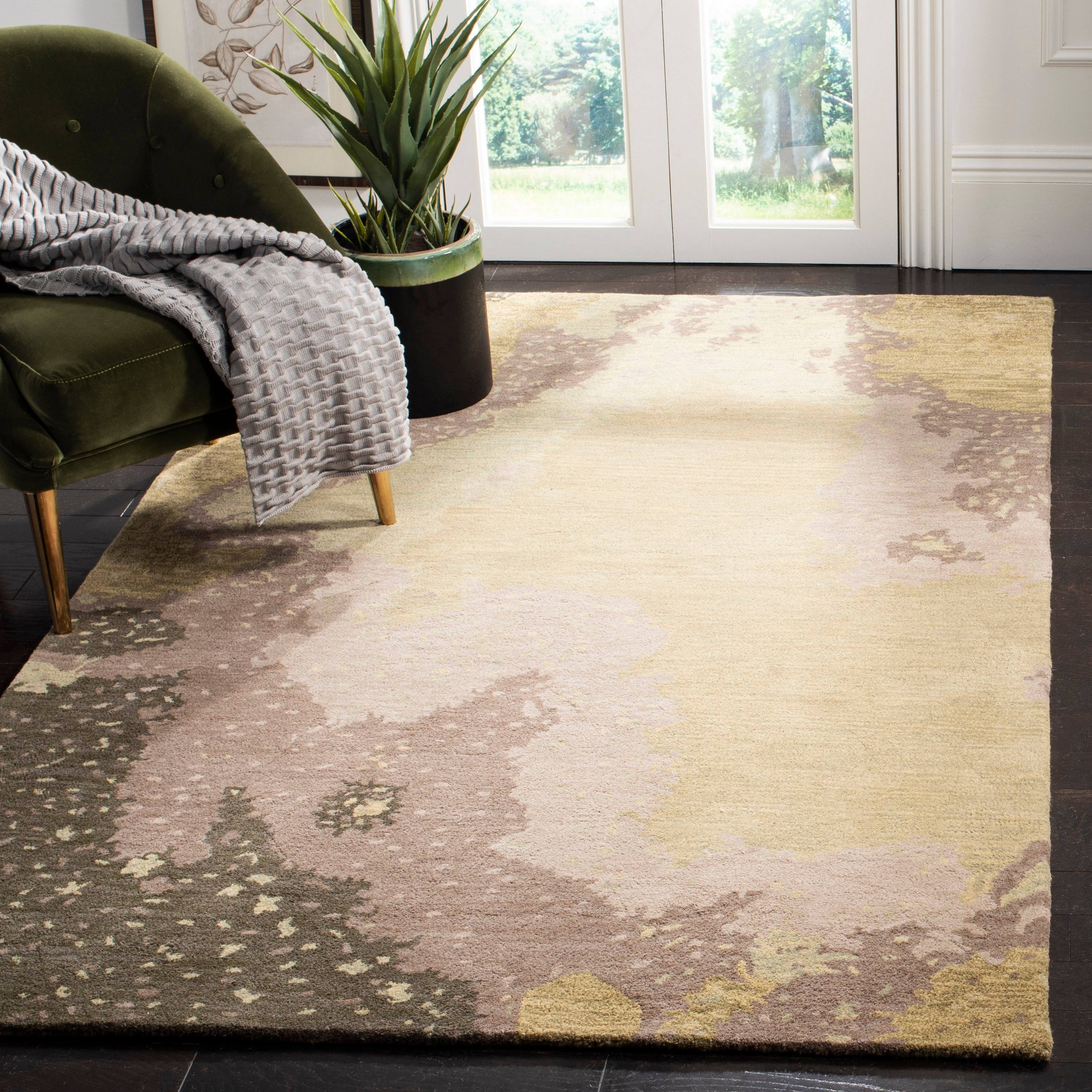 SAFAVIEH Soho Jeptha Abstract Wool Area Rug, Sage/Multi, 3'6" x 5'6"