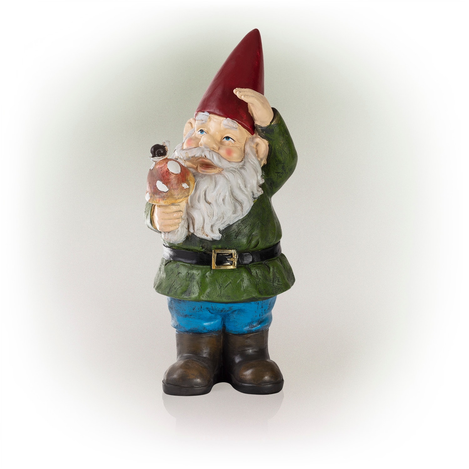 Whimsical 12" Multicolor Gnome Holding Mushroom Lawn Decoration