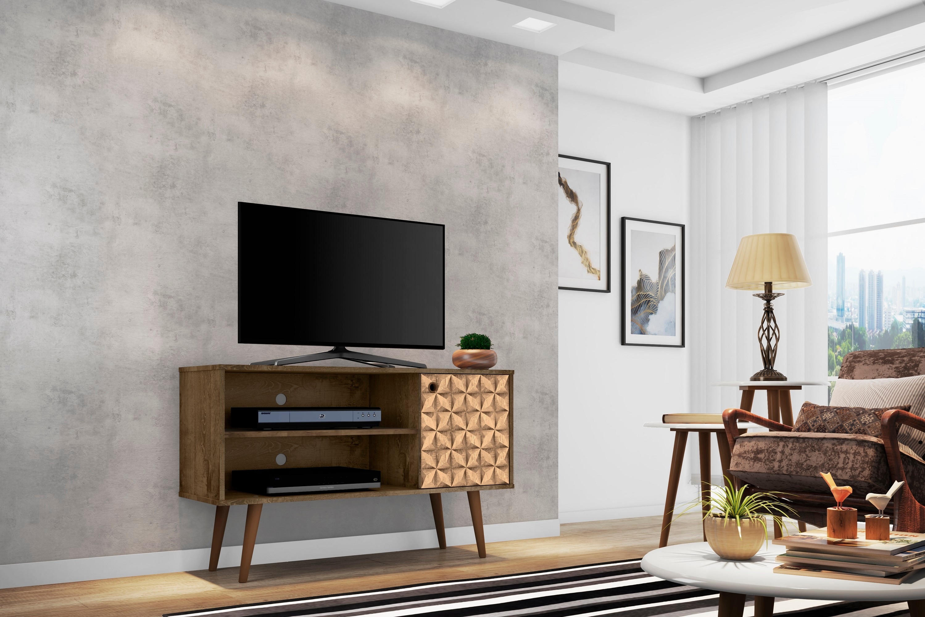 Liberty 42.52" Mid-Century Modern TV Stand with 2 Shelves and 1 Door
