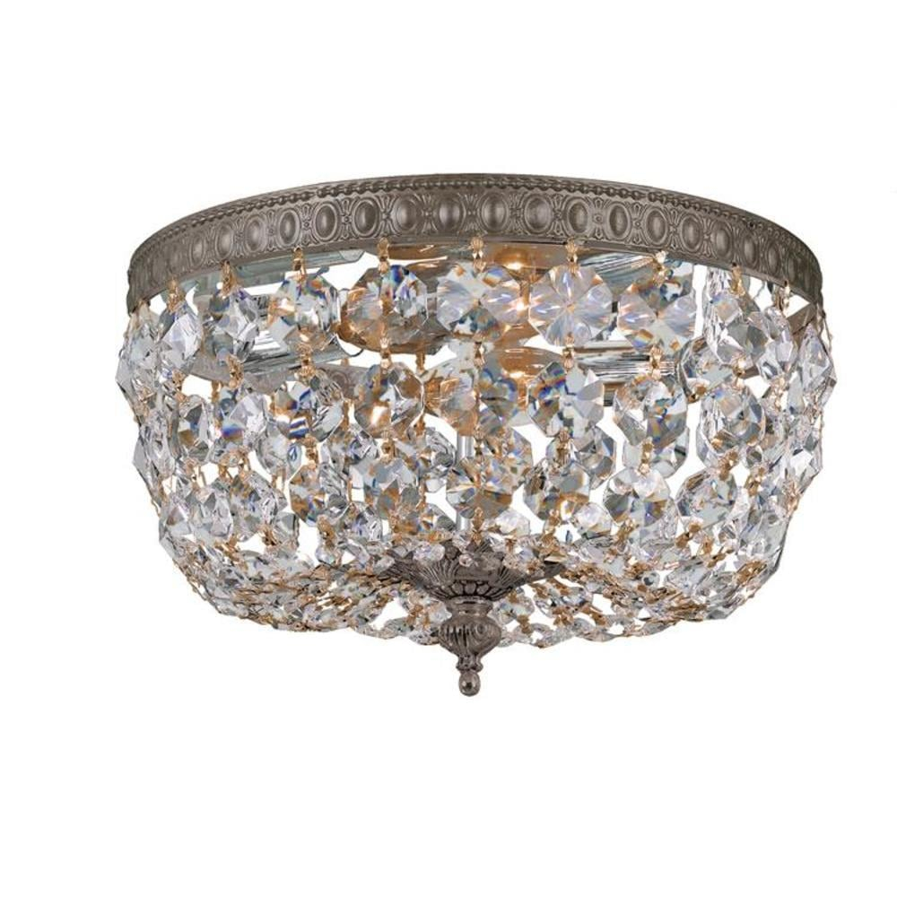 English Bronze Flush Mount with Clear Italian Crystals