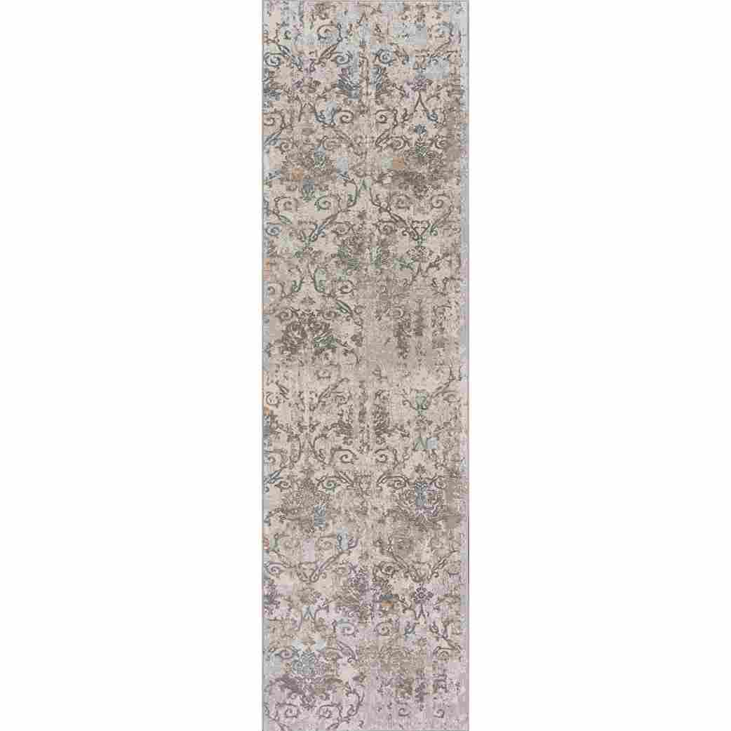 Cream and Taupe Hand-Knotted Synthetic Runner Rug, 2'2" x 7'7"