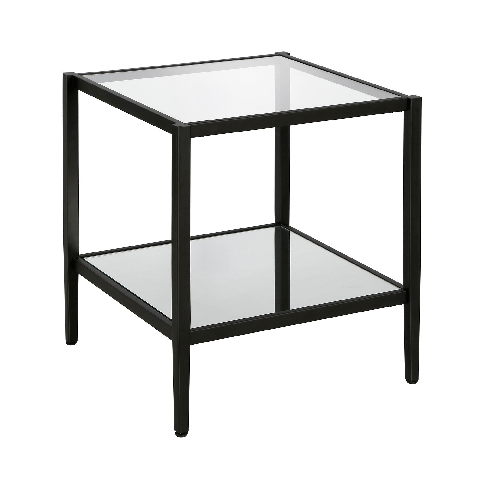 Evelyn&Zoe Hera 20" Wide Square Side Table with Mirror Shelf, Blackened Bronze