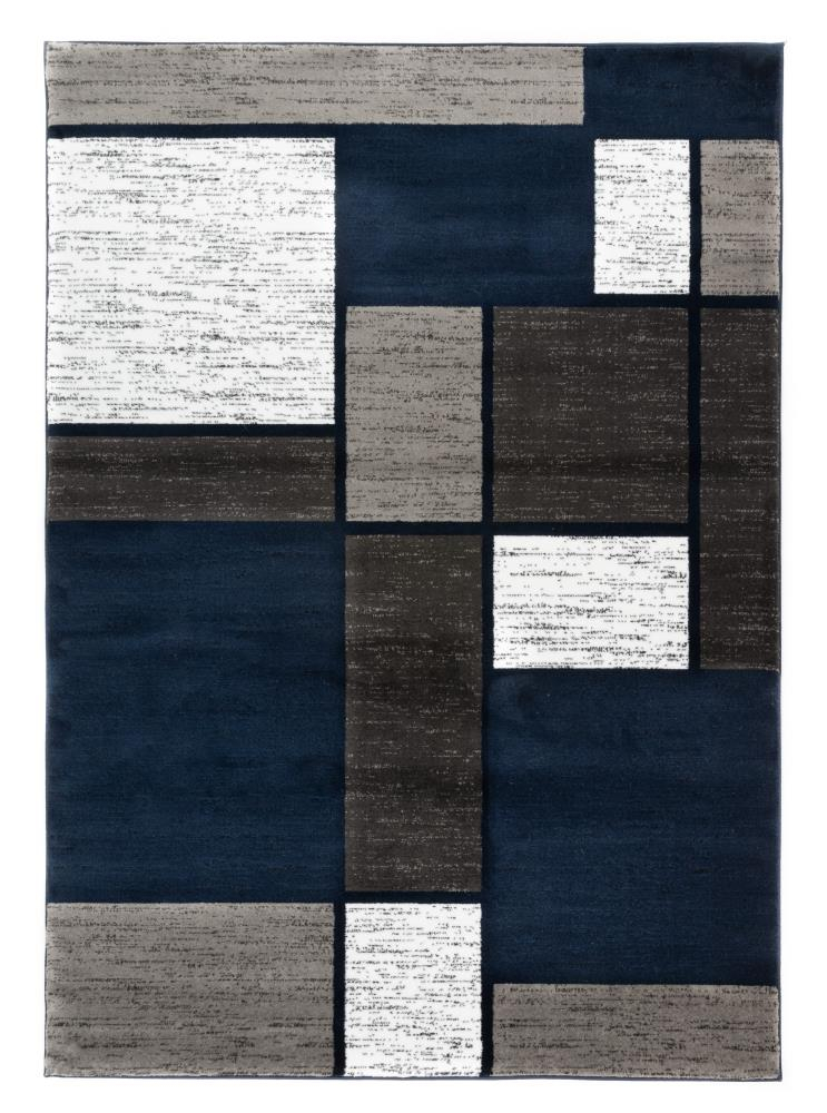 World Rug Gallery  Contemporary Modern Boxed Color Block Area Rug Navy 9' x 12' Geometric, Color Block 9' x 12', 7' x 9' Living Room, Bedroom, Dining