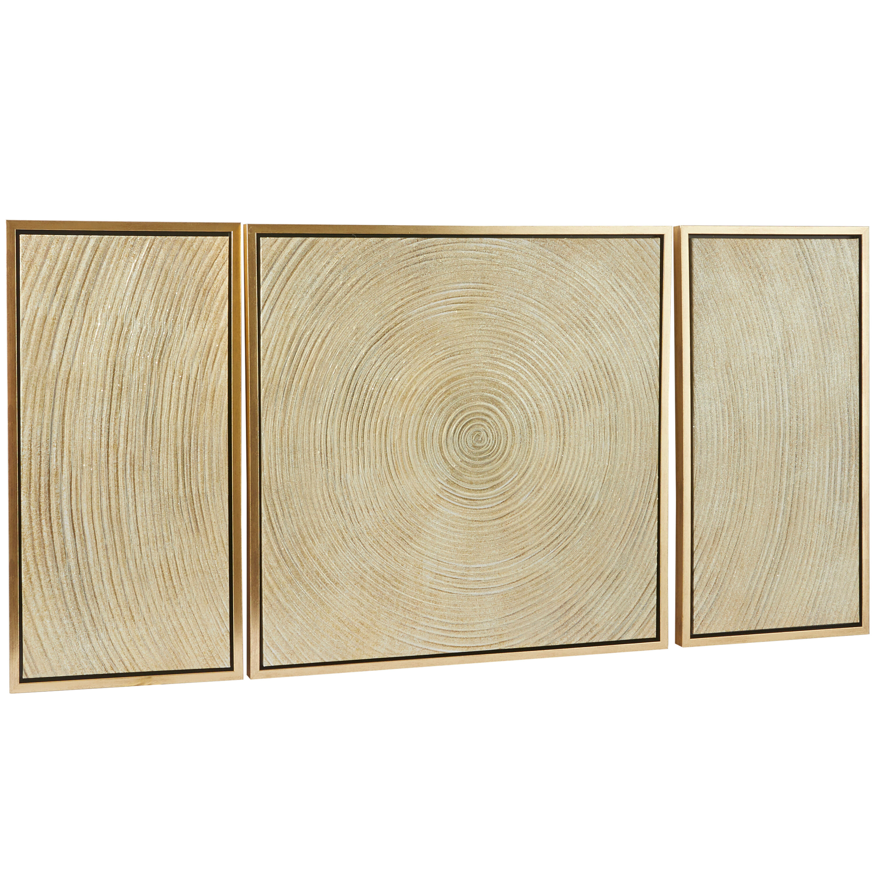 Deco 79 Canvas Starburst Living Room Framed Wall Art Ripple Canvas Wall Art with Gold Frame, Set of 3 Wall Art 32", 16", 16" W, Gold