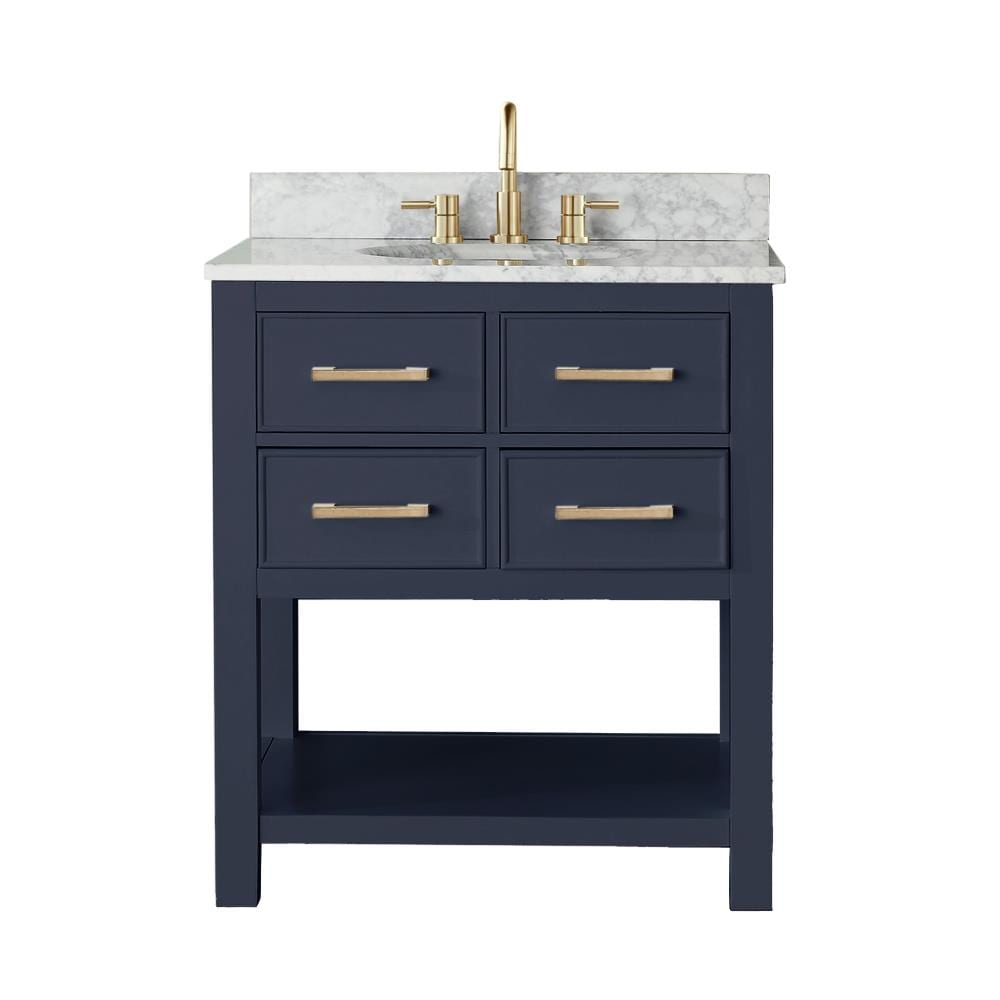 Navy Blue Solid Wood 30" Vanity with Stone Top