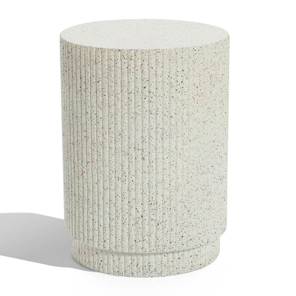LuxenHome Ivory White Cement Round Outdoor Side Table