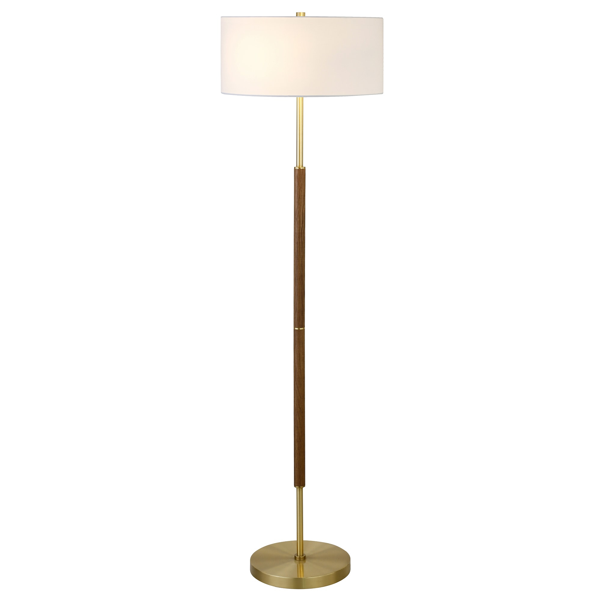 Evelyn&Zoe Contemporary Rustic Oak and Brass 2-Bulb Floor Lamp