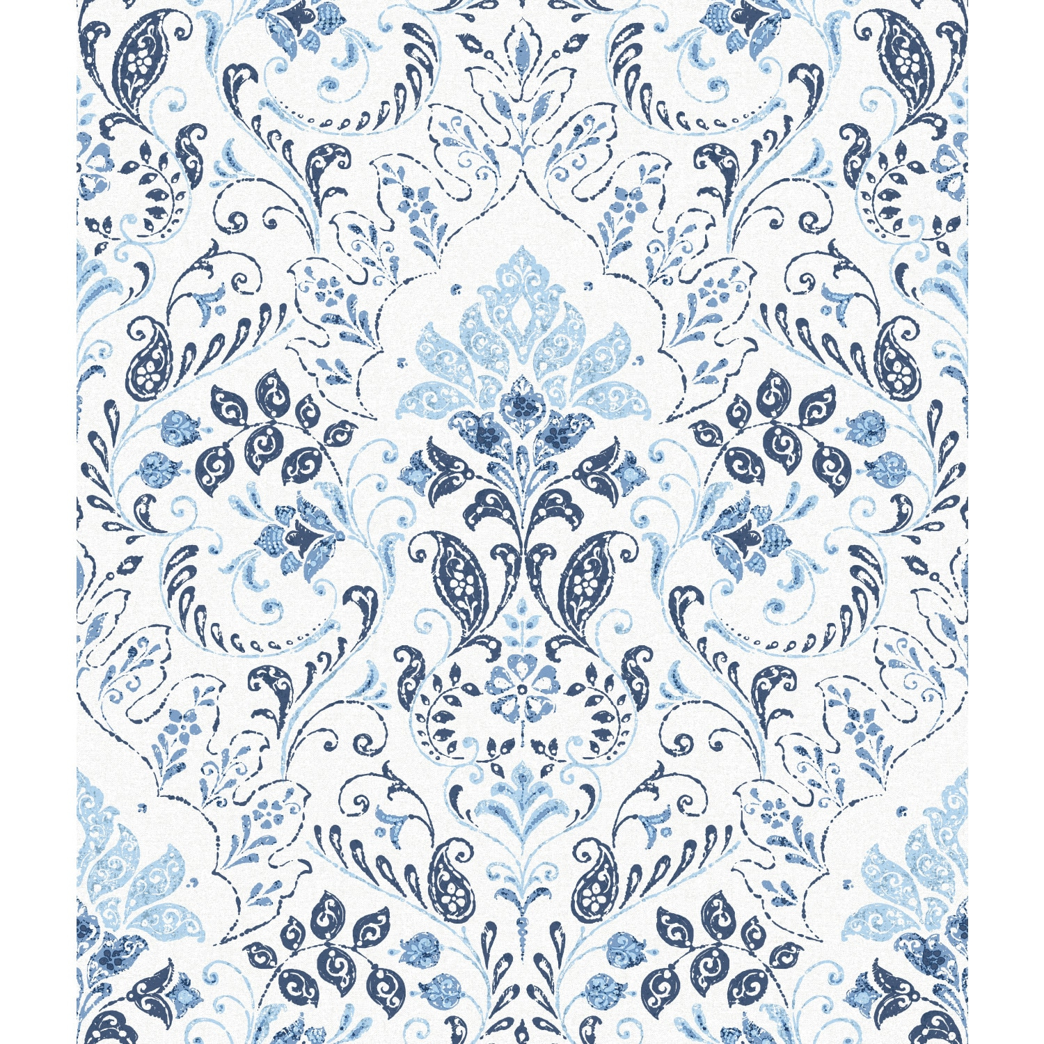 Blue and White Vinyl Damask Peel and Stick Wallpaper