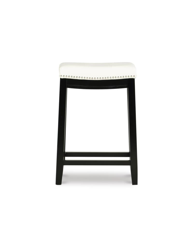 Linon Claridge Backless Counter Stool White Faux Leather Wood Frame in Black