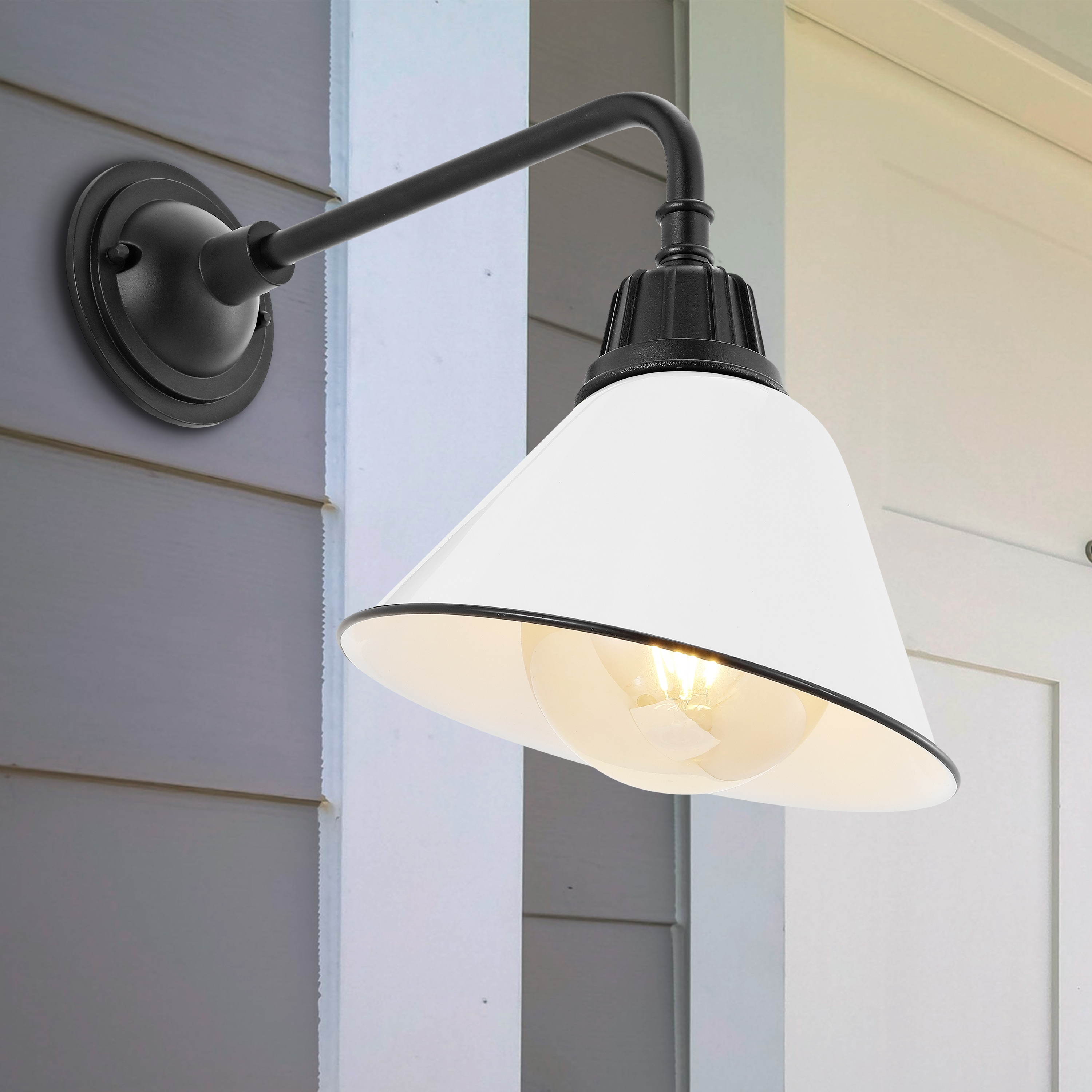 Croydon 9.63" 1-Light Farmhouse Industrial Indoor/Outdoor Iron LED Gooseneck Arm Outdoor Sconce, White