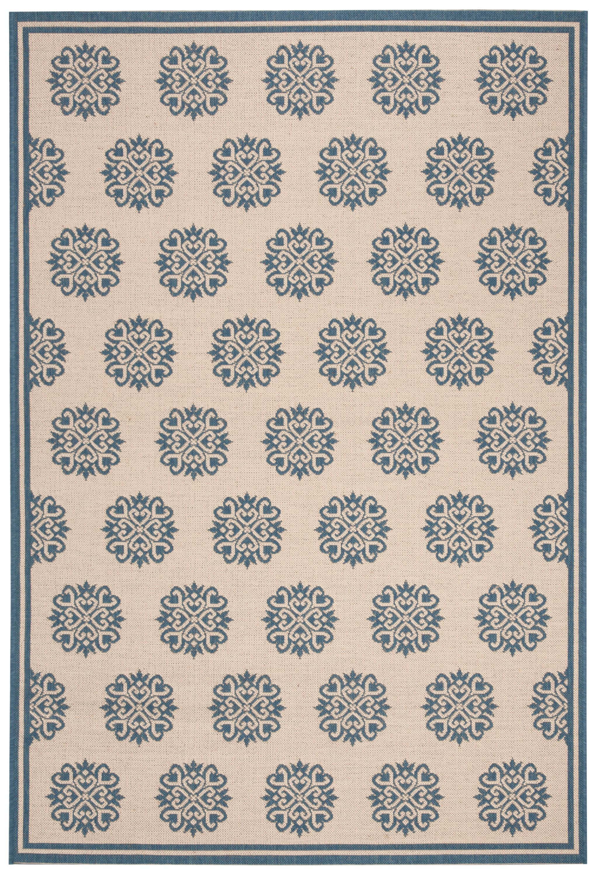 SAFAVIEH Beach House Callahan Geometric Indoor/Outdoor Area Rug Blue/Cream, 5'3" x 7'6"