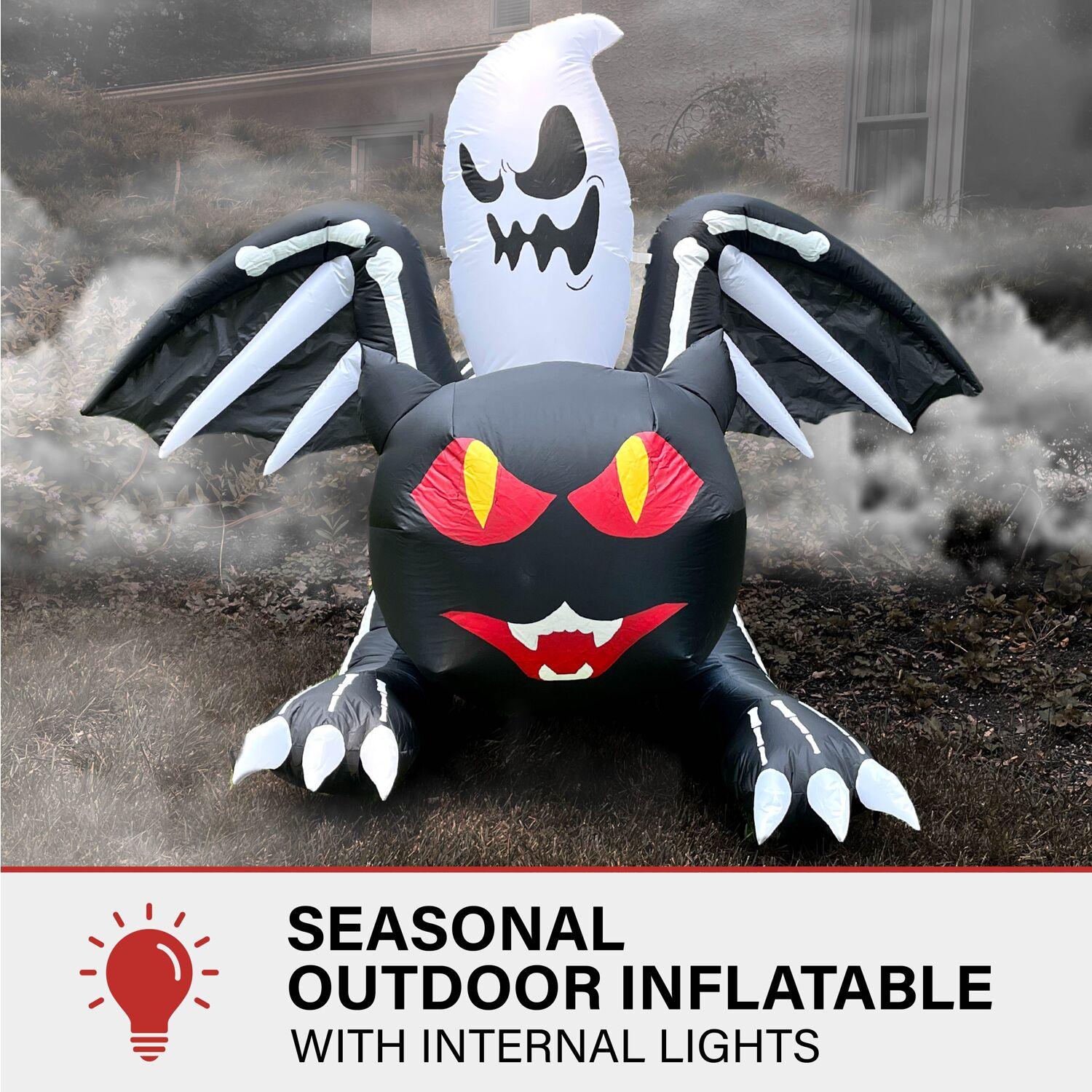 Haunted Hill Farm Inflatable Black Cat with Ghost, 5-ft.