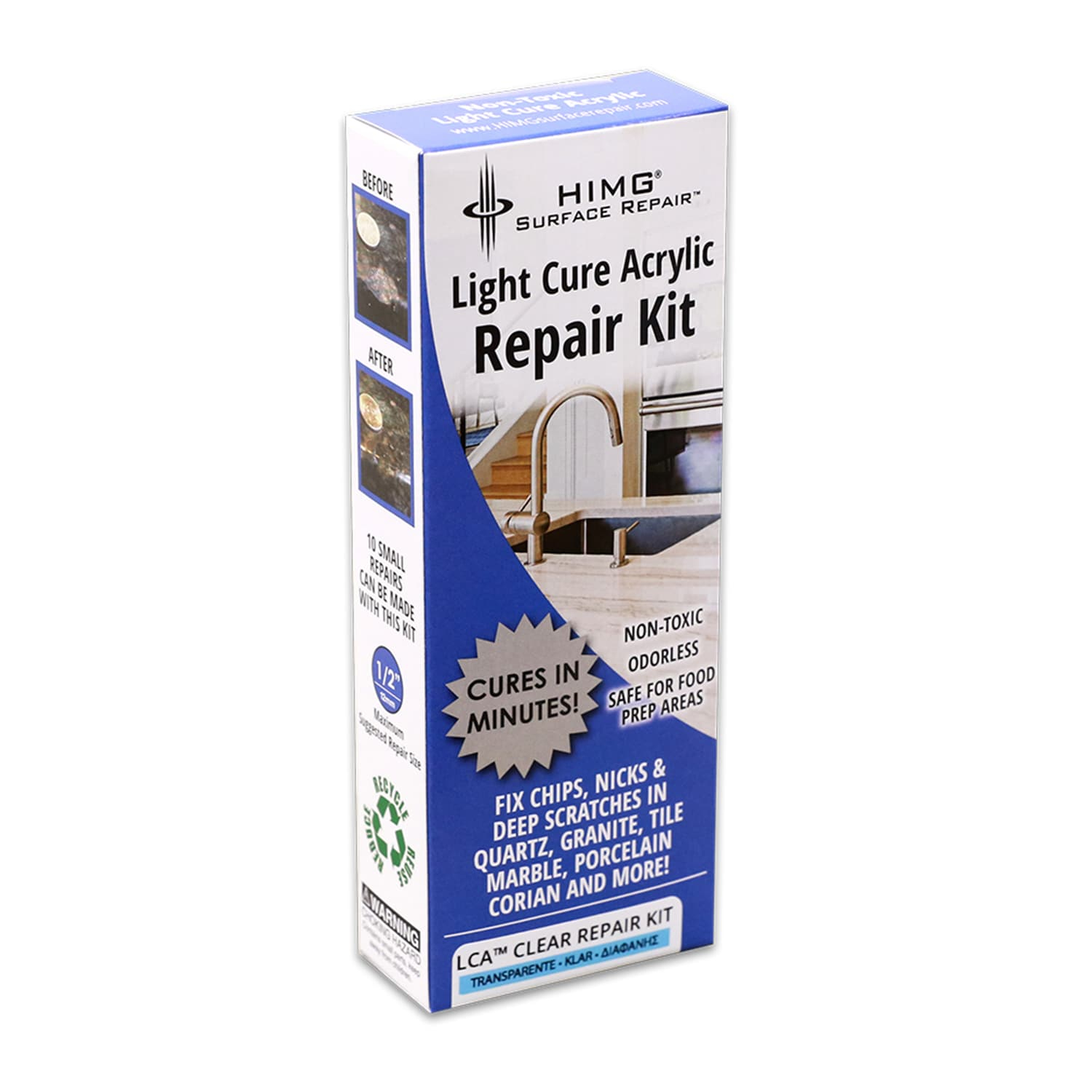 LCA(TM) CLEAR, Light Cure Acrylic DIY Surface Repair Kit for Granite, Marble and Porcelain