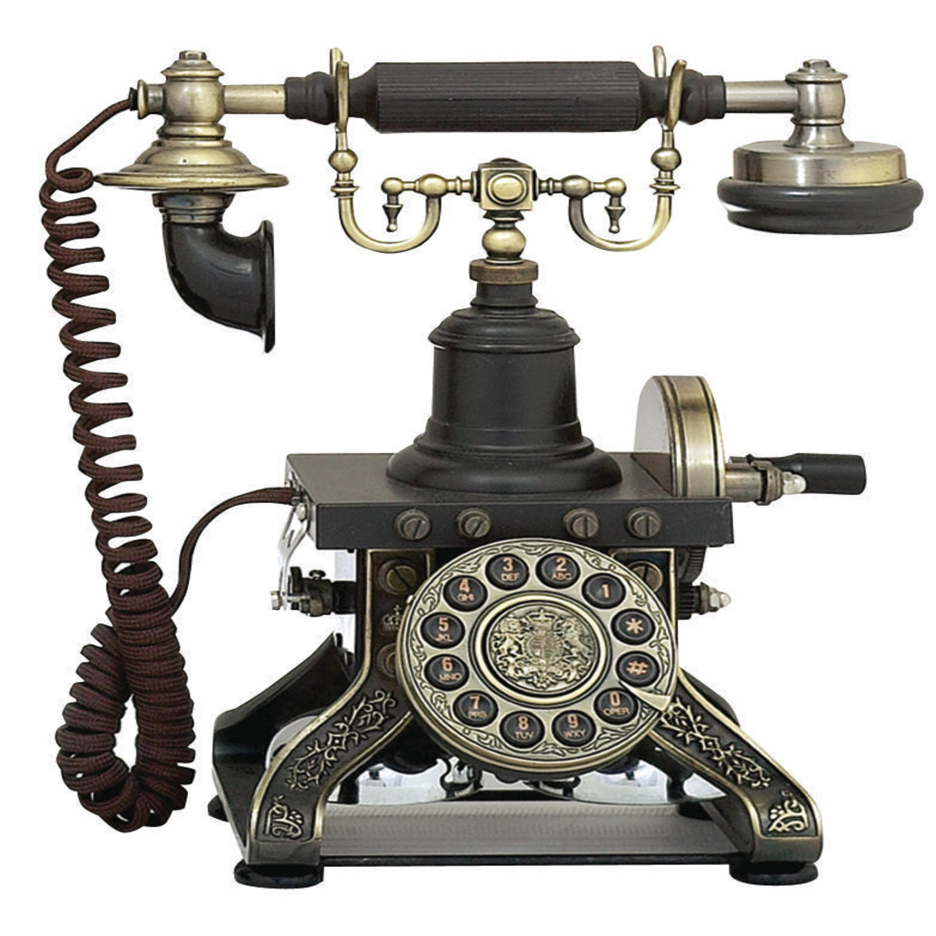 DecMode Vintage Telephone Accent Décor with Tarnish Black and Brass Finish, 10"W x 12"H