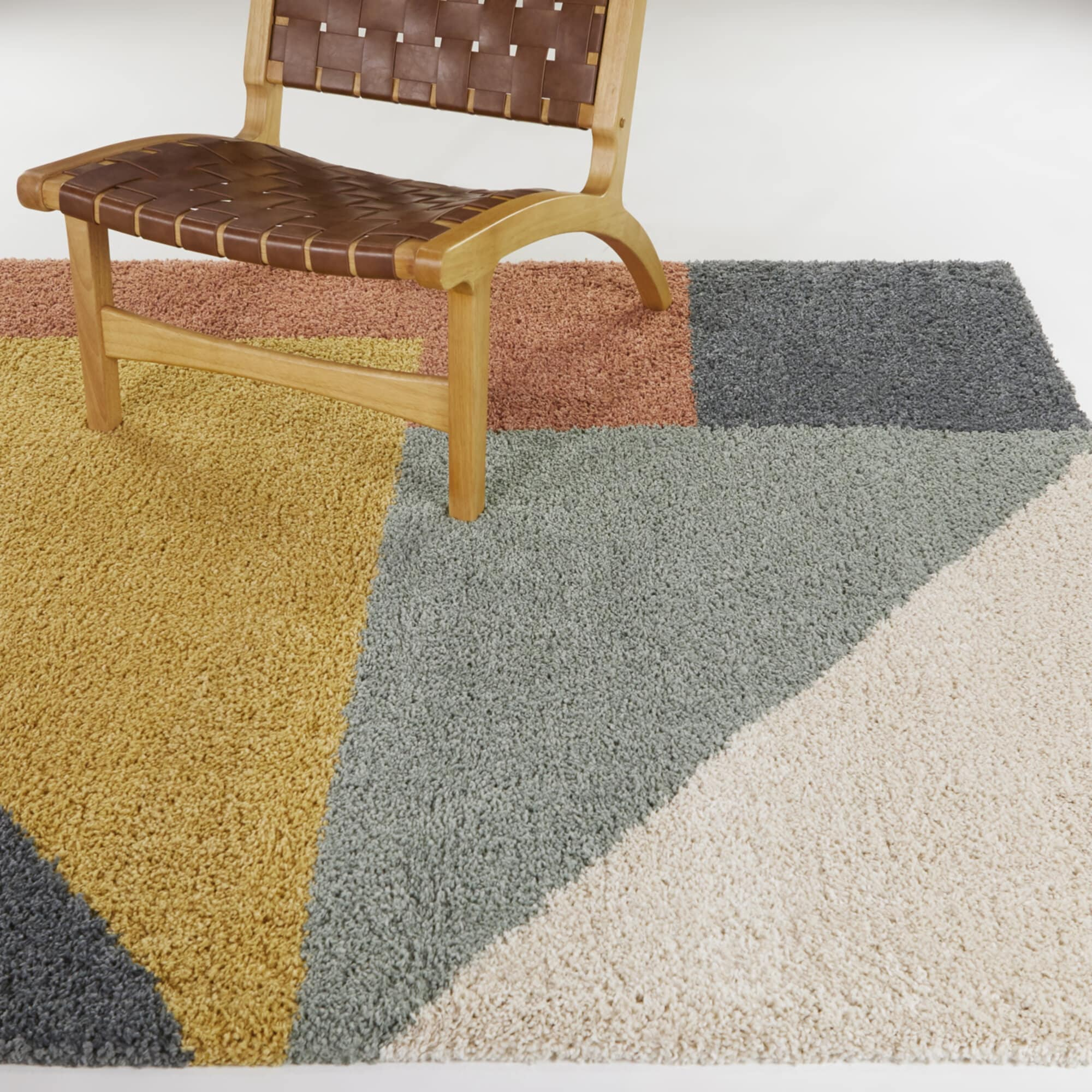 Balta  Jordan Modern Color Block Shag Area Rug Mustard 4'4" x 6' 4' x 6' Tan, Navy, Sage