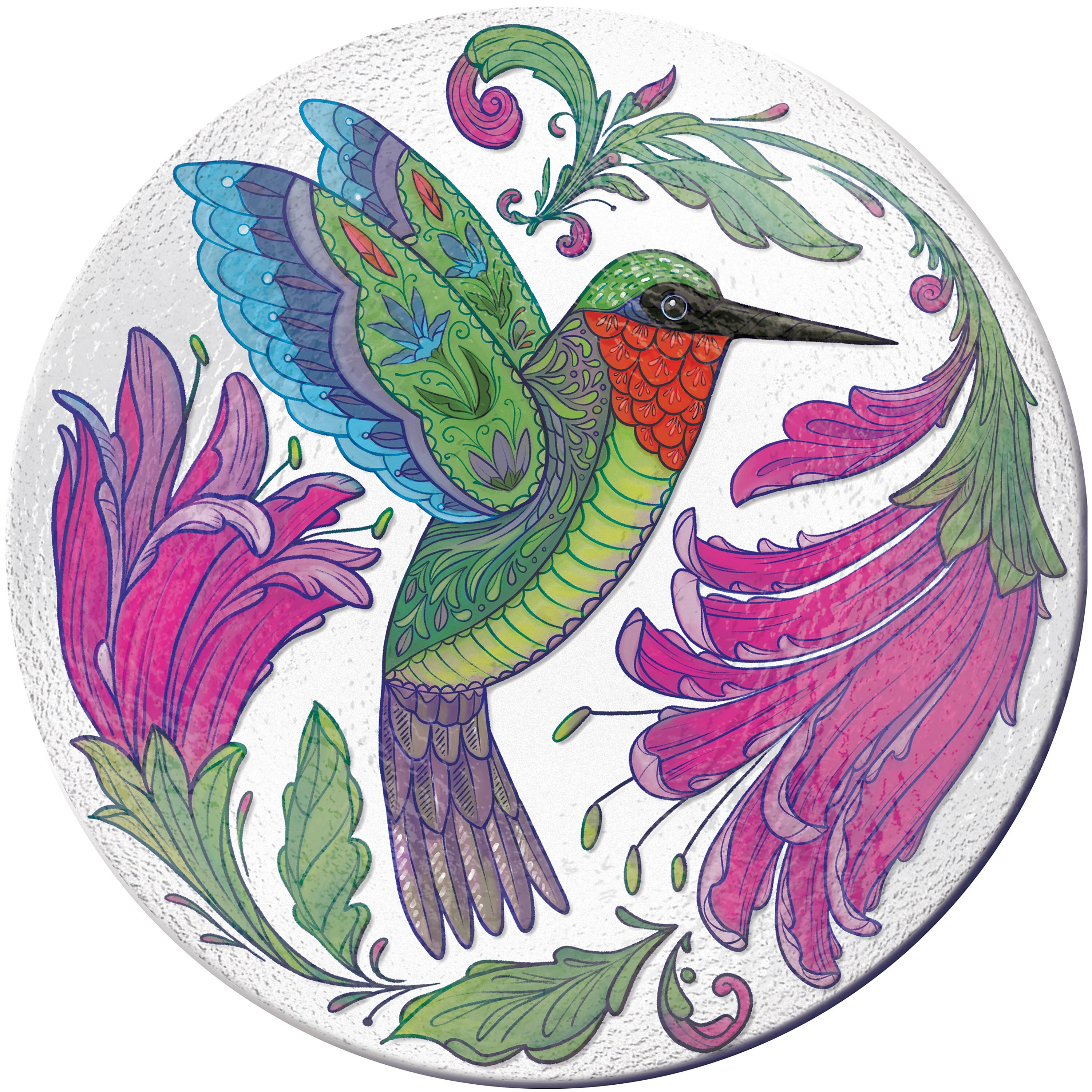 Evergreen Garden 18 inches Glass Bird Bath Bowl, Glass Painted Birdbath or Wild Bird Feeders for Outdoor Bird Bath Stand, Bird Bath Replacement Bowls Only (Hummingbird)