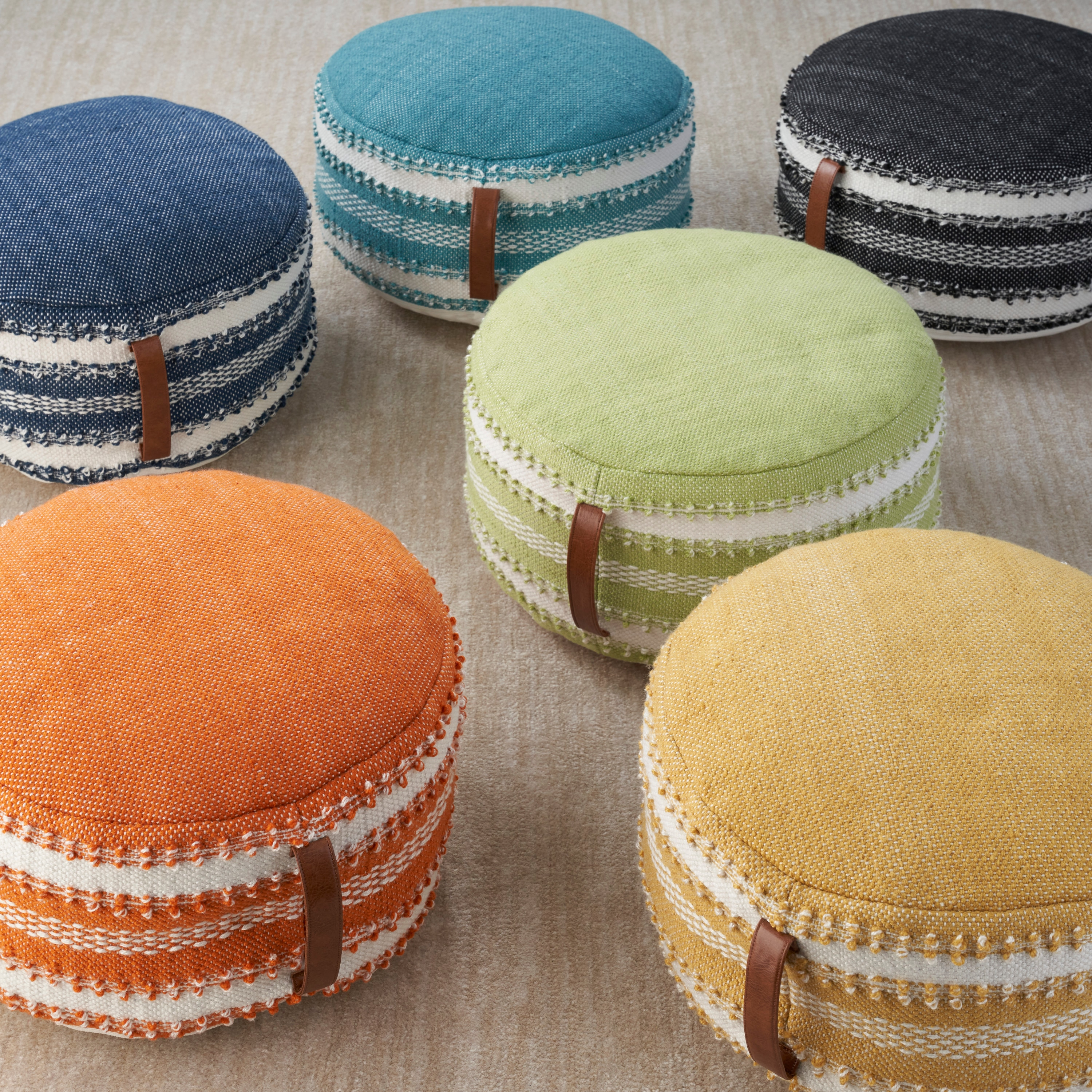 Mina Victory Woven Stripes & Dots 20" x 20" x 12" Orange Outdoor Poufs