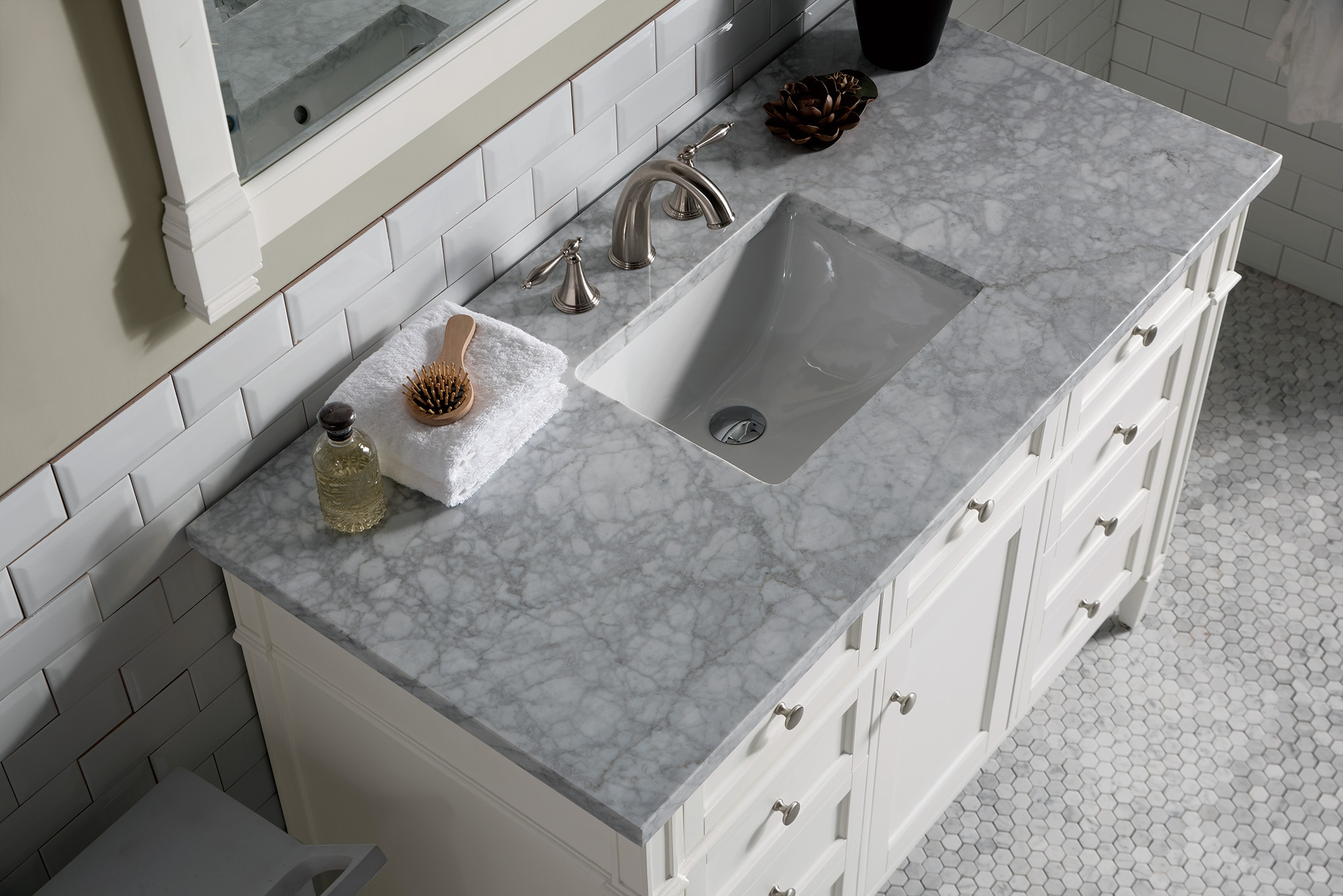 Bright White 47" Plywood Single Vanity with Satin Nickel Hardware