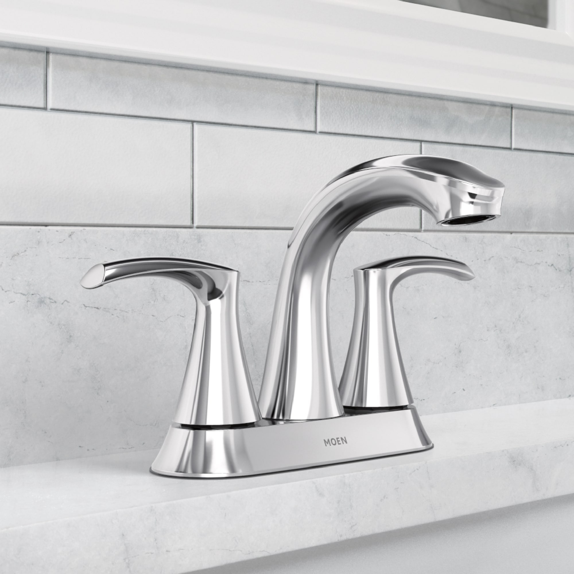 Moen Graeden Chrome 4-in centerset 2-handle WaterSense High-arc Commercial/Residential Handle Bathroom Sink Faucet with Drain