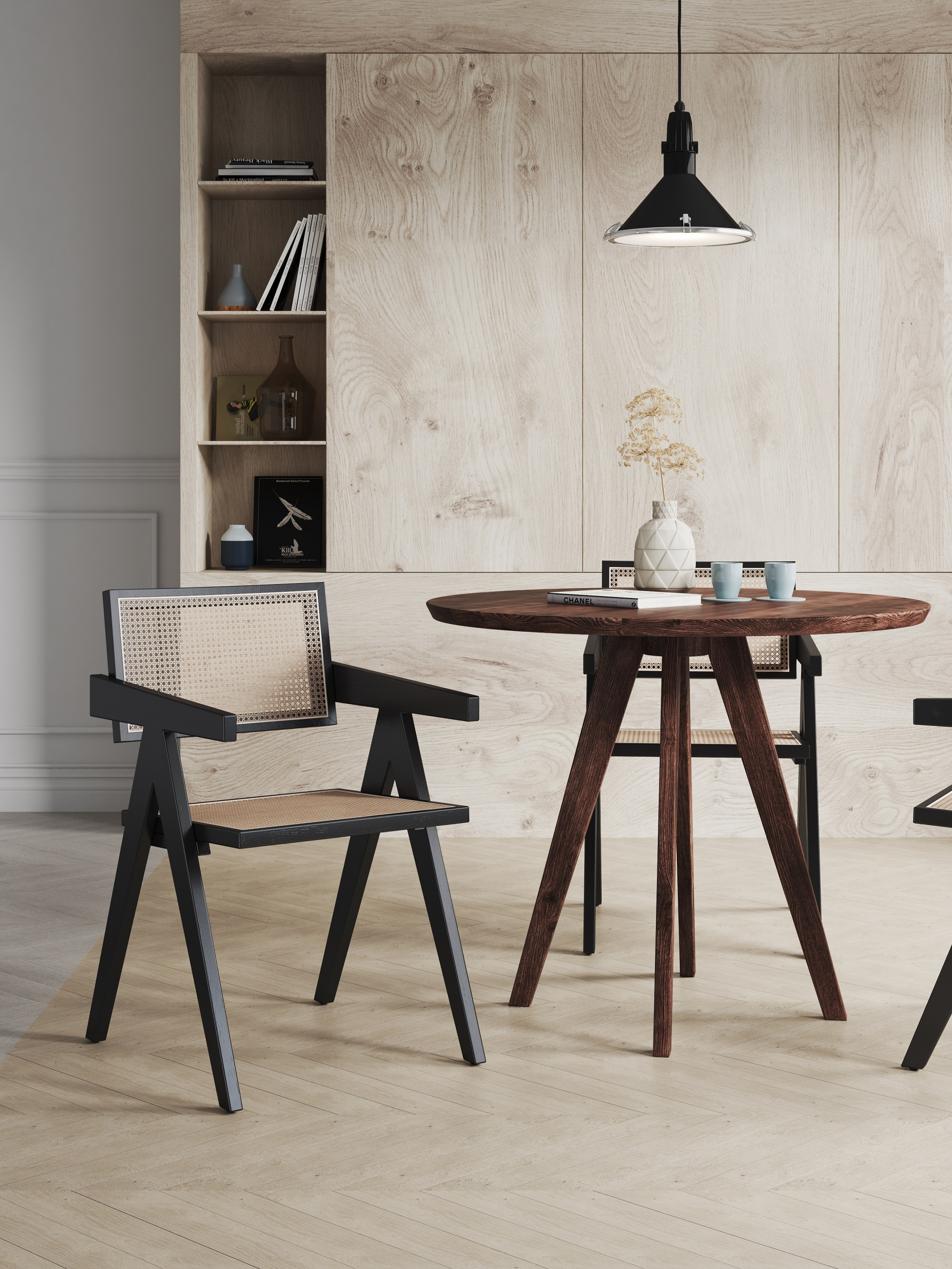 Manhattan Comfort Hamlet 18.11" Wood Dining Arm Chair in Black (Set of 2)