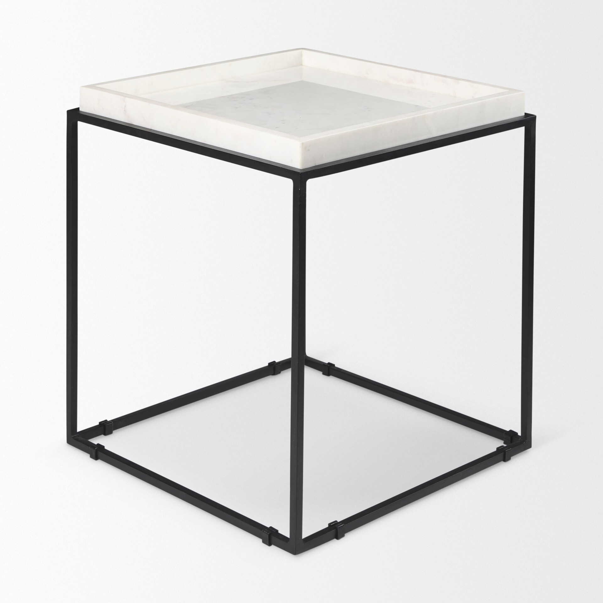 Regal Elegance White Marble & Matte Black Metal Square End Table