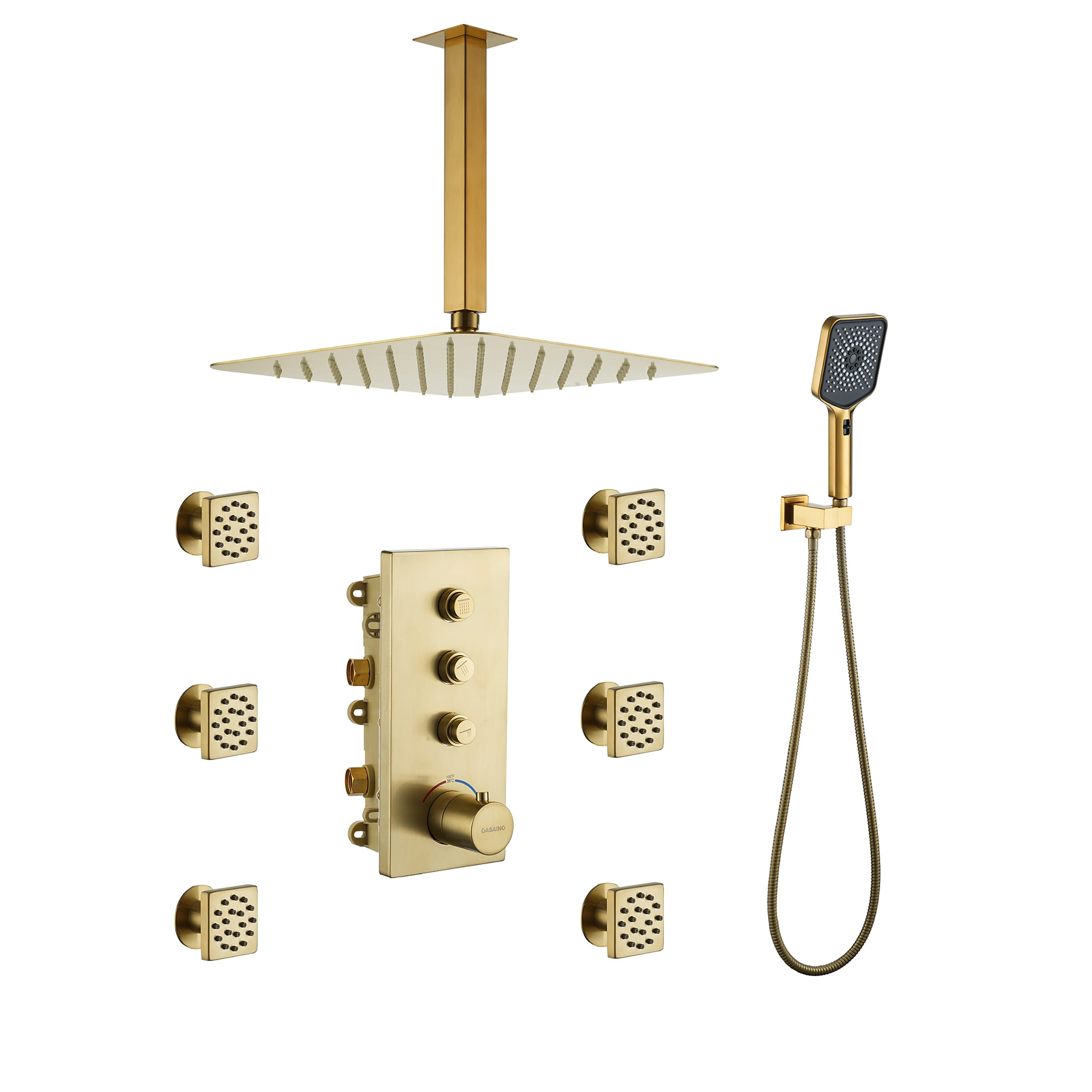 CASAINC 3 Functions 12 Inch Ceiling Mounted Thermostatic Shower System