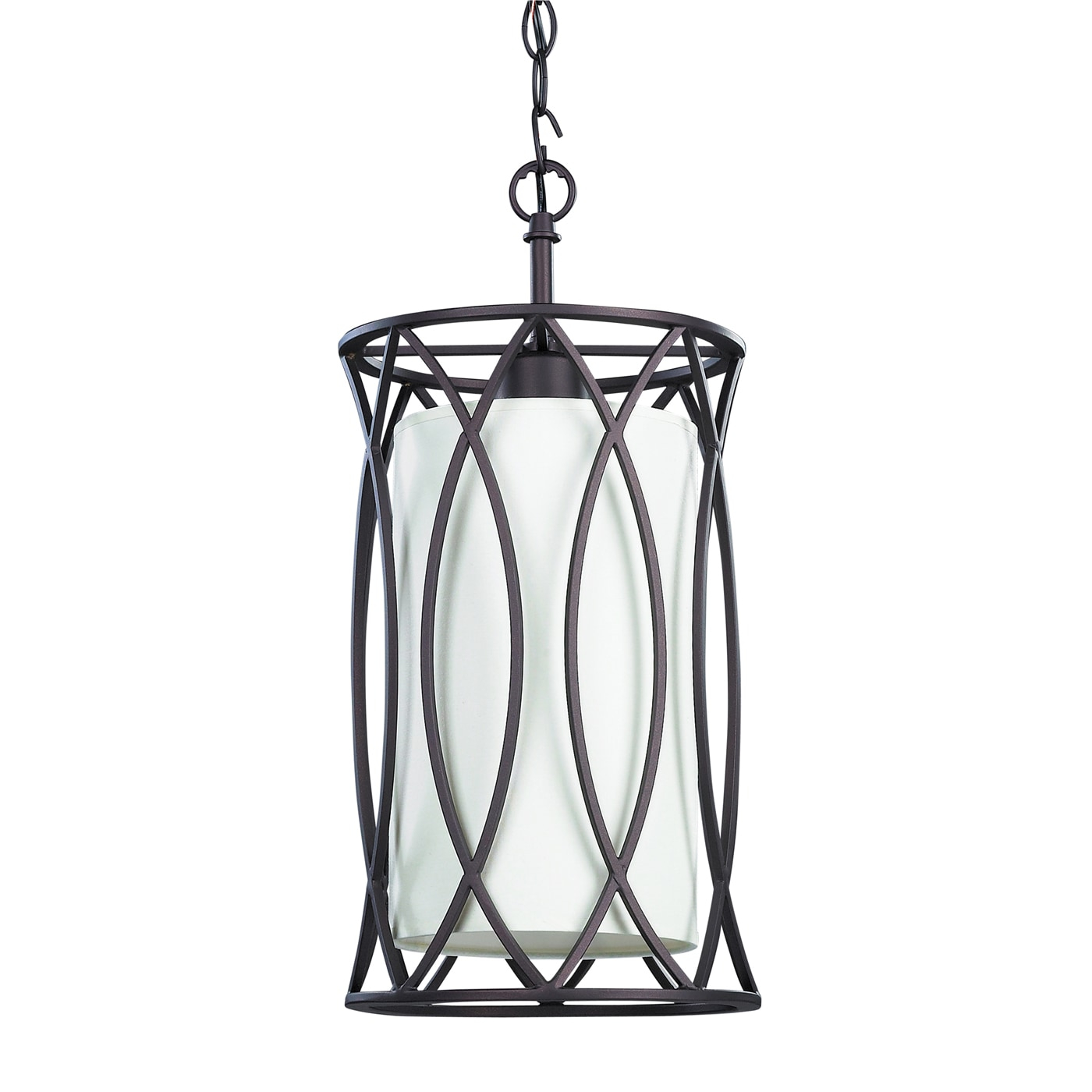 Monica 17" Modern Drum Pendant with White Fabric Shade and Bronze Finish