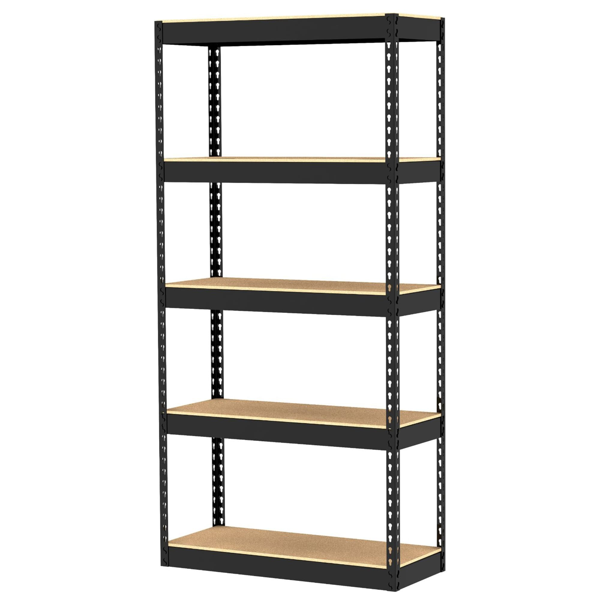 King's Rack 5-Tier Metal Boltless Storage Shelving in Black and Wooden