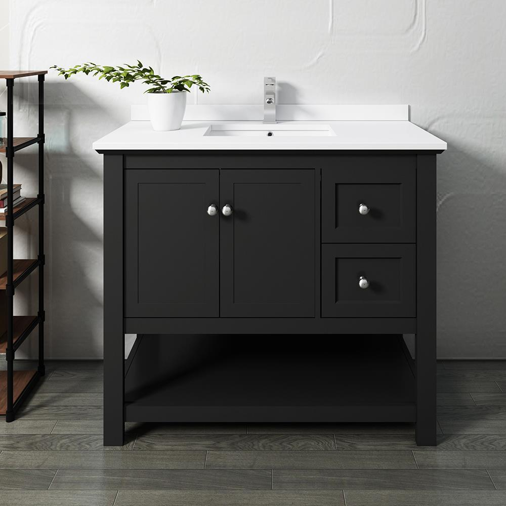 Fresca Manchester 42-in Black Undermount Single Sink Bathroom Vanity with White Quartz Top