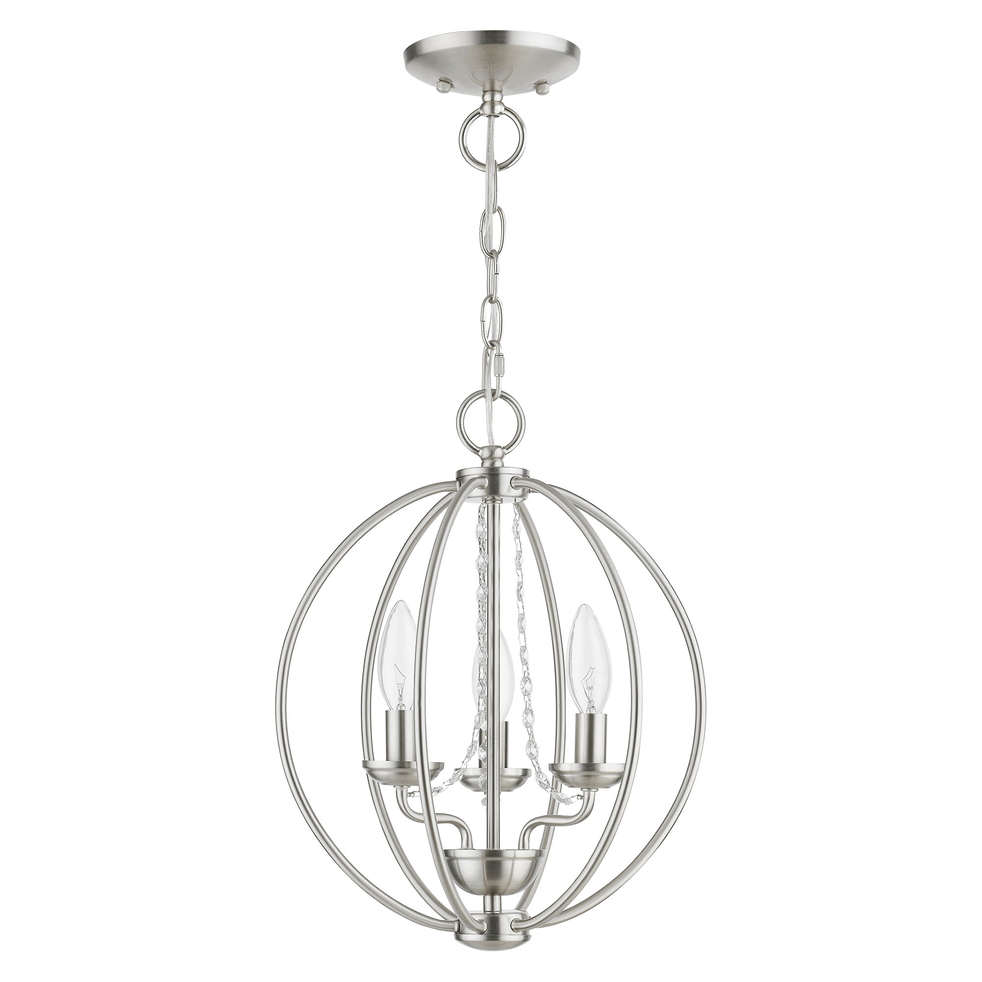 Delridge 12 in.  3-Light Brushed Nickel Globe Convertible Chandelier/Semi Flush with Clear Crystals