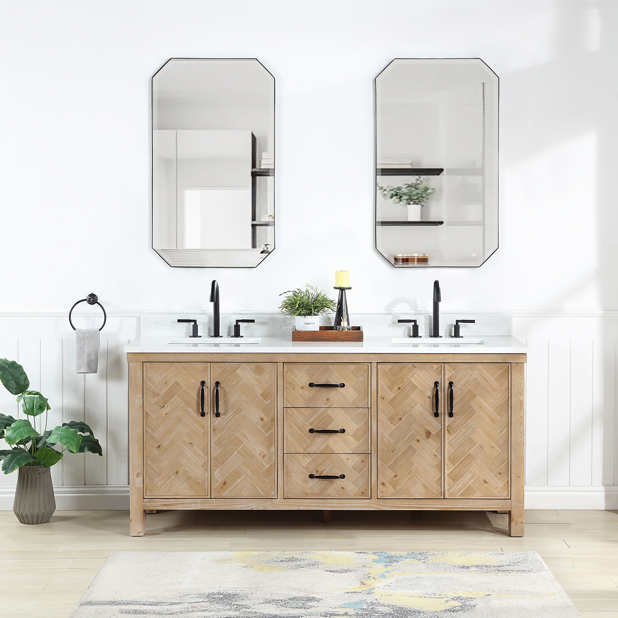 Javier 72" Bath Vanity in Spruce Antique Brown with White Grain Composite Stone