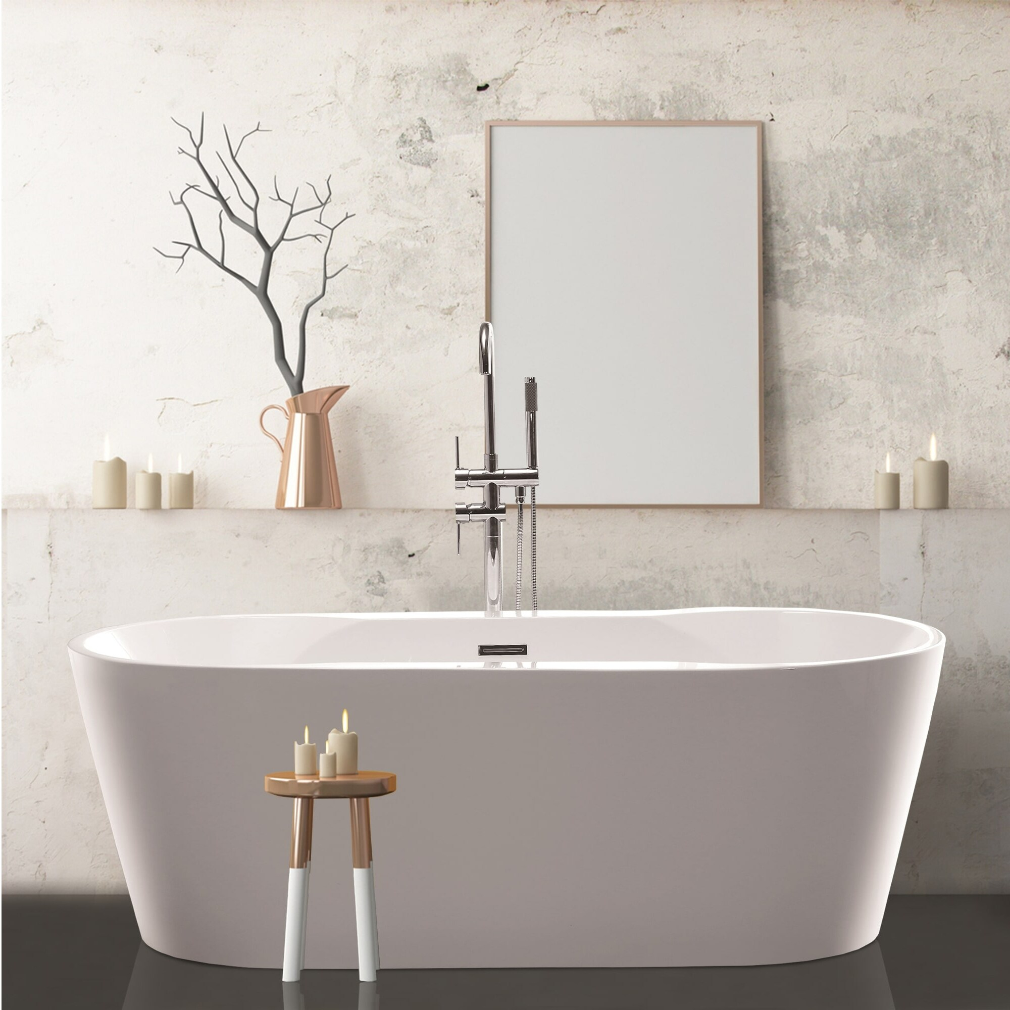 Vanity Art 67" x 32" Acrylic Freestanding Bathtub Contemporary Soaking Tub with Overflow and Pop-Up Drain, VA6804