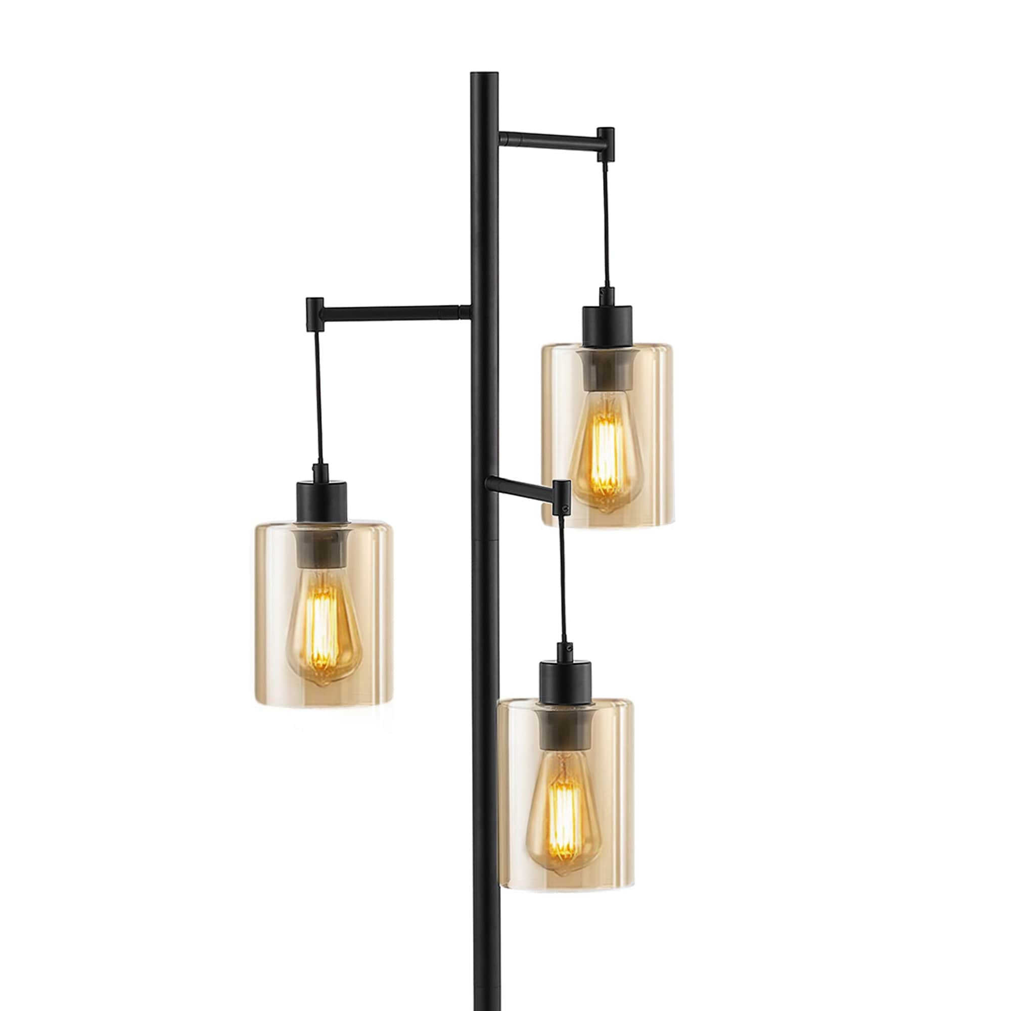 Ledel Get 69" Industrial 3-Light Tree Floor Lamp with Glass Shades Amber