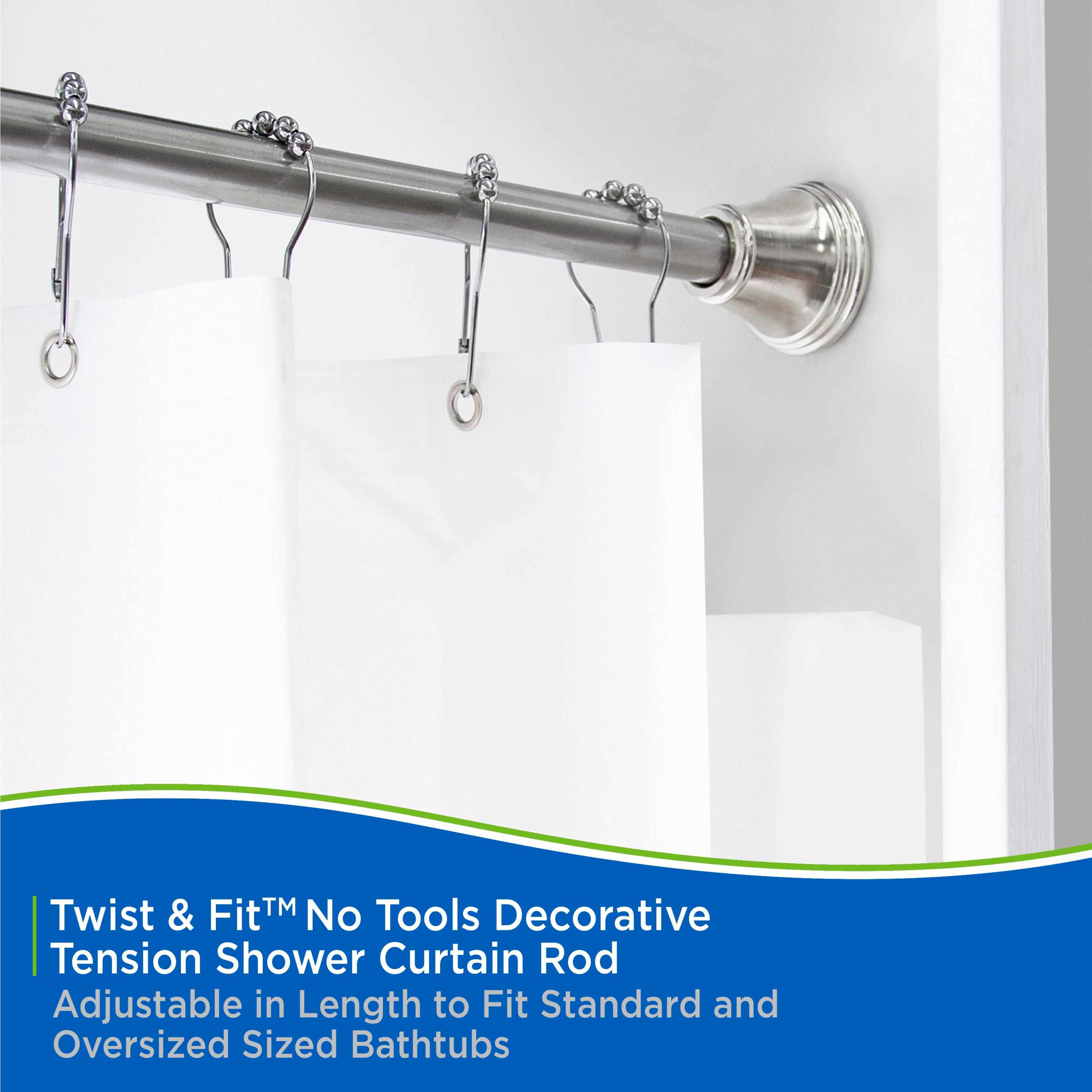 Kenney 42-in to 72-in Brushed Nickel Tension Single straight Adjustable Shower Curtain Rod