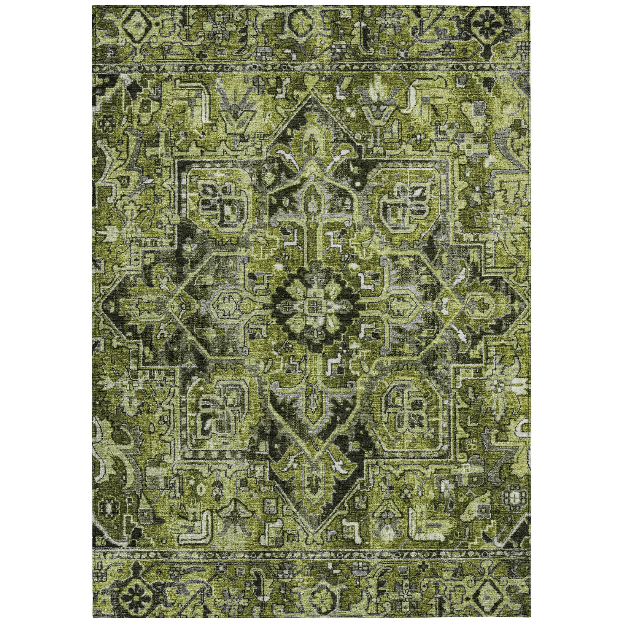 Olive Rectangular Synthetic Oriental 10' x 14' Washable Area Rug