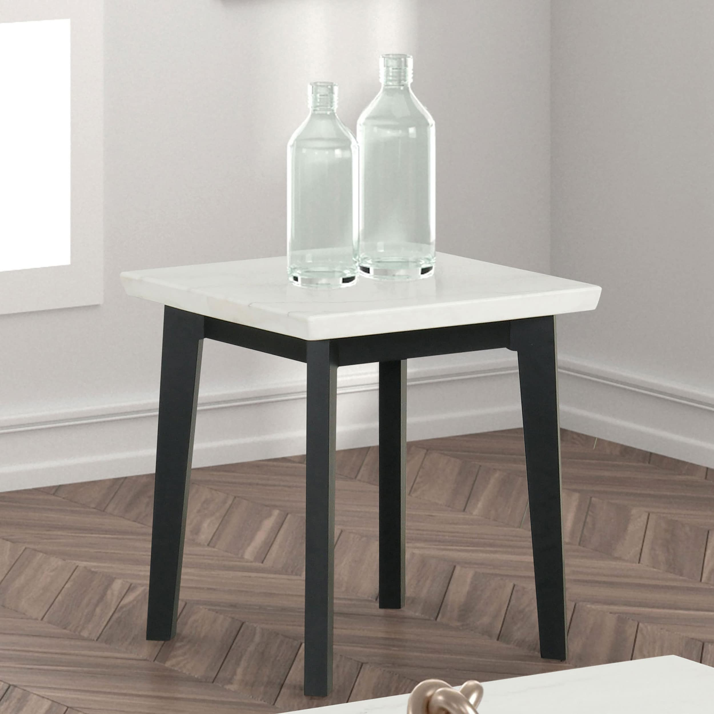 Furniture of America Dorth Marble Top Square Coffee Table, White and Black