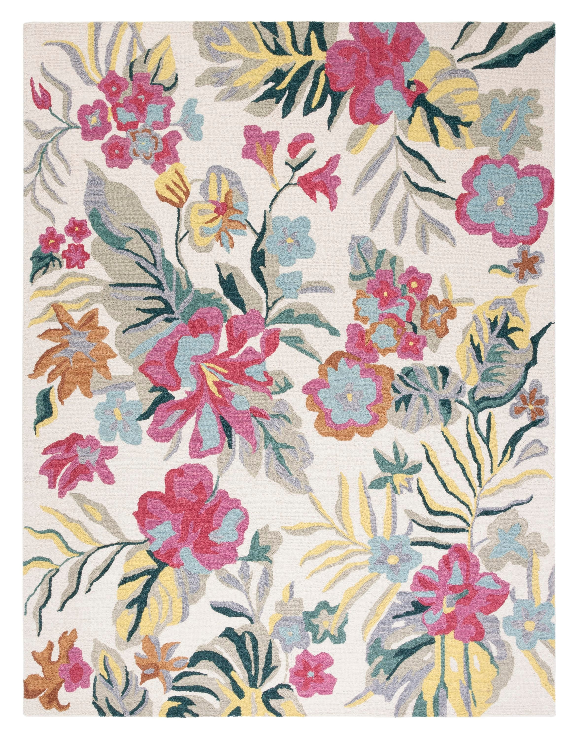 SAFAVIEH Jardin Jamaar Floral Wool Area Rug, Ivory/Pink, 8' x 10'