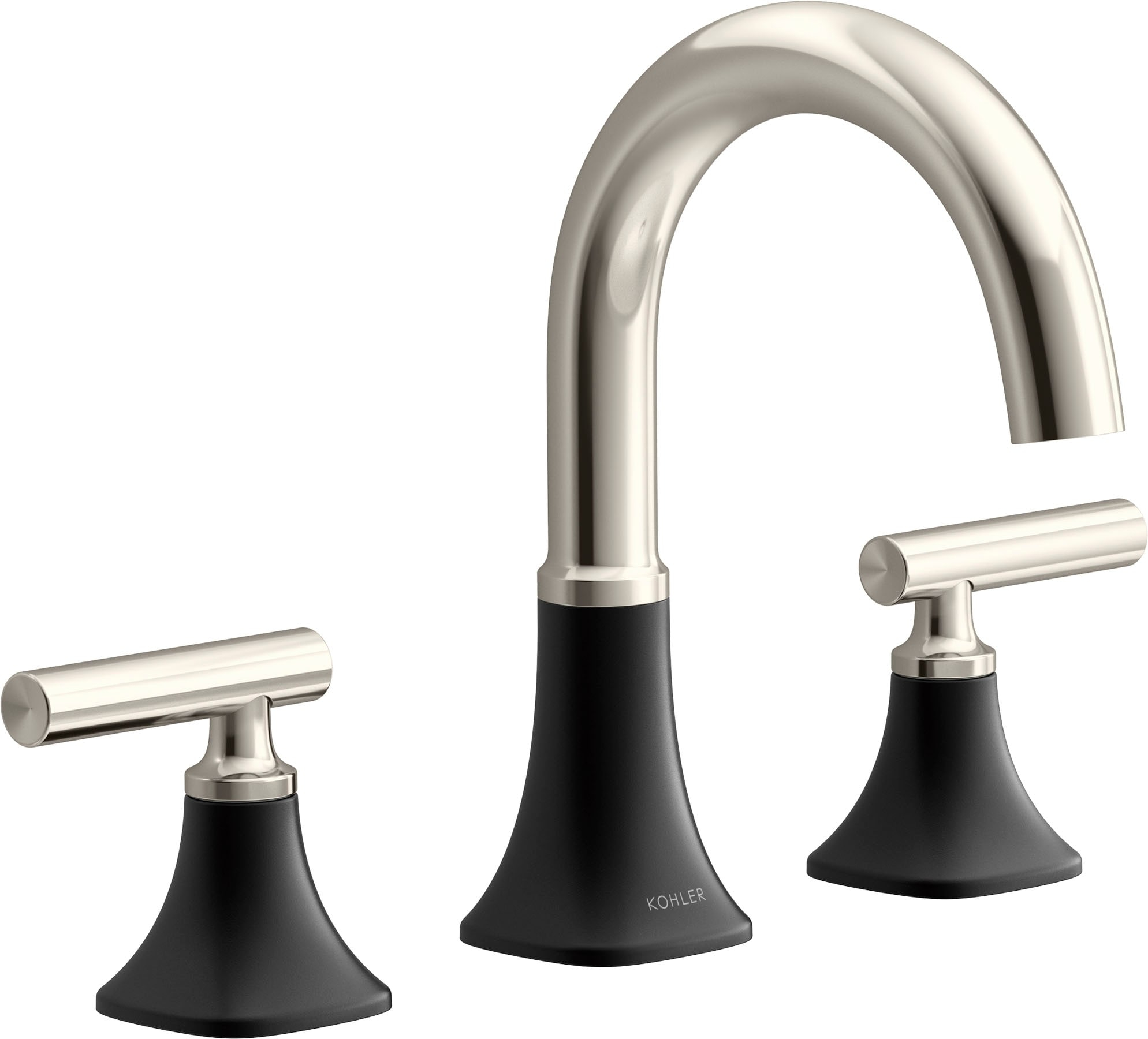 KOHLER Rill Matte Black/Polished Nickel Widespread 2-Handle WaterSense Bathroom Sink Faucet with Drain
