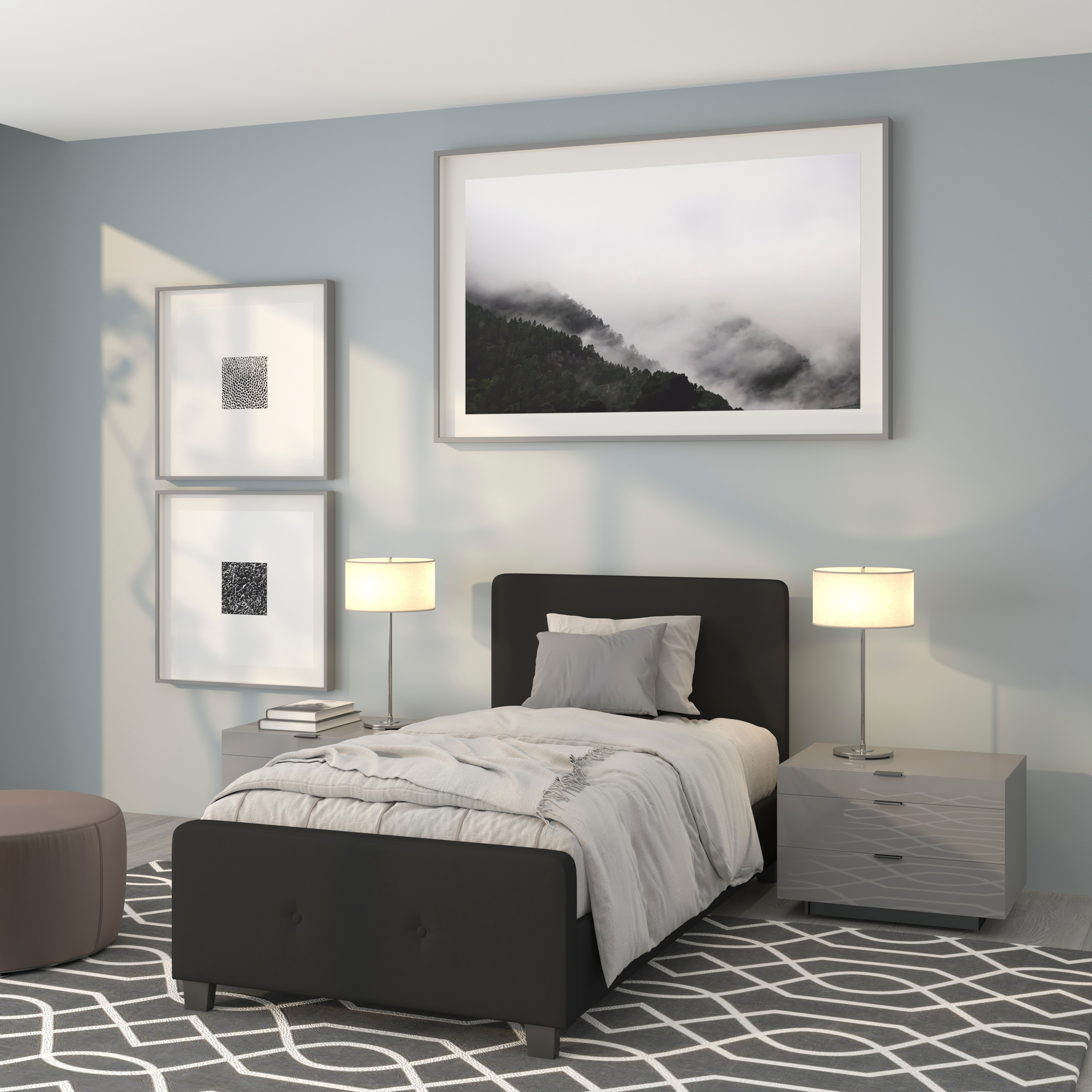 Flash Furniture Tribeca Twin Size Tufted Upholstered Platform Bed in Black Fabric