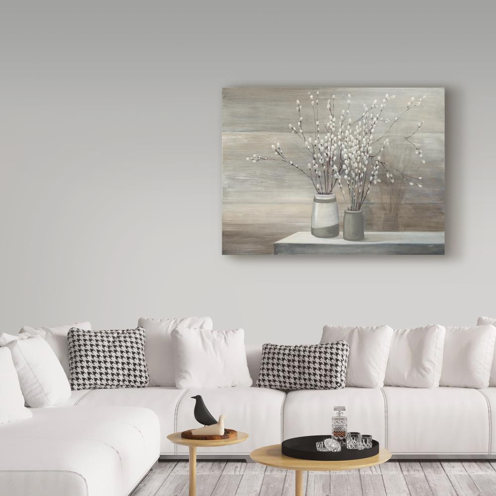 Trademark Fine Art -Julia Purinton 'Pussy Willow Still Life Gray Pots' Canvas Art - 35''x47''