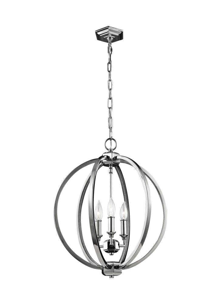 Corinne Polished Nickel 3-Light Crystal Globe Pendant