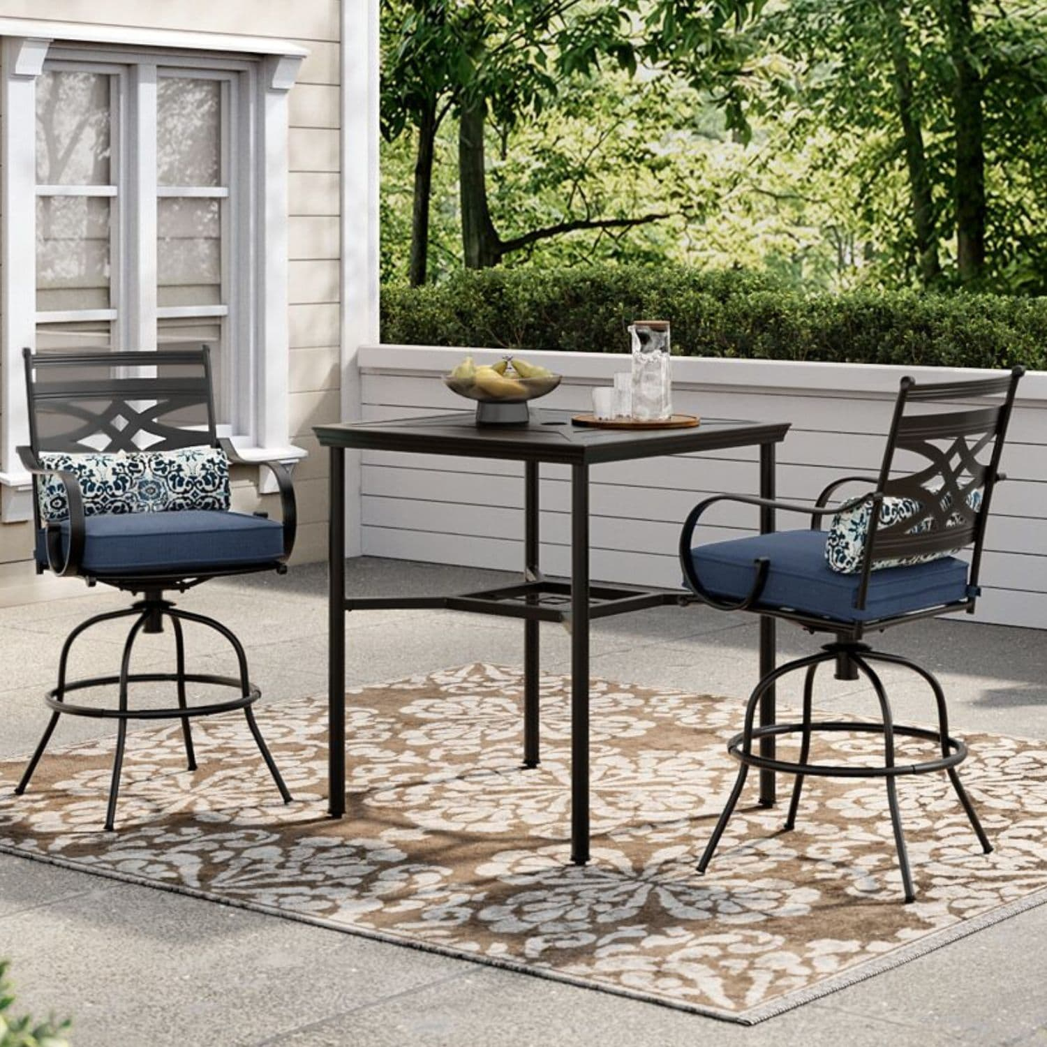 Hanover Montclair 3 Pcs Steel Outdoor High-Dining Set, Navy Blue