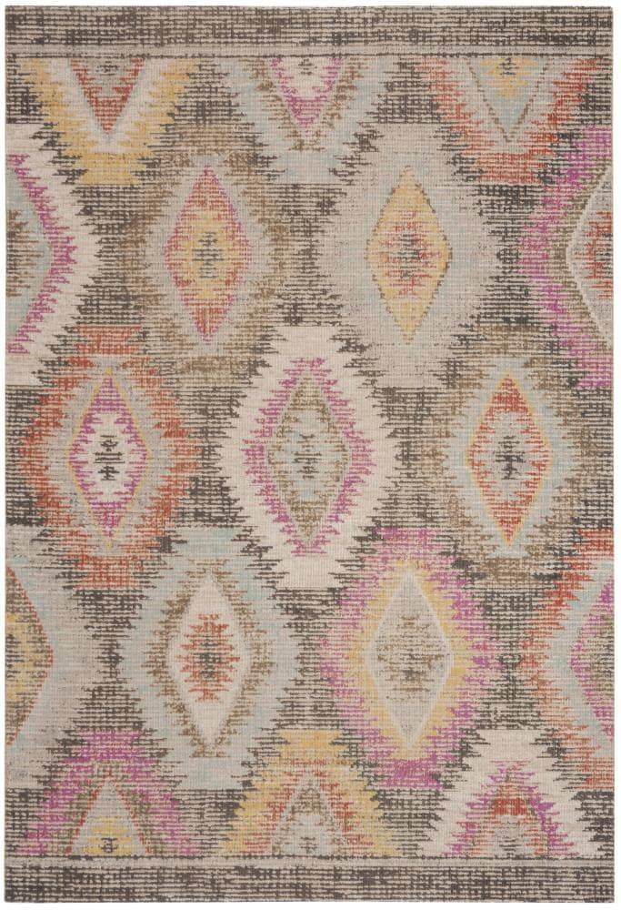 SAFAVIEH Montage Collection 2'3' x 8' Grey/Multi MTG212F Boho Indoor/ Outdoor Non-Shedding Easy scrubbing Patio Backyard Porch Deck Mudroom Runner-Rug