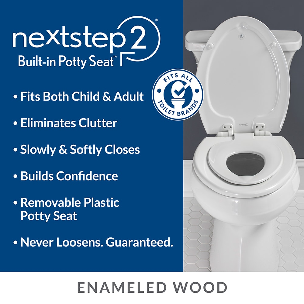 NextStep2 White Elongated Slow-Close Toilet Seat with Plastic Hinges