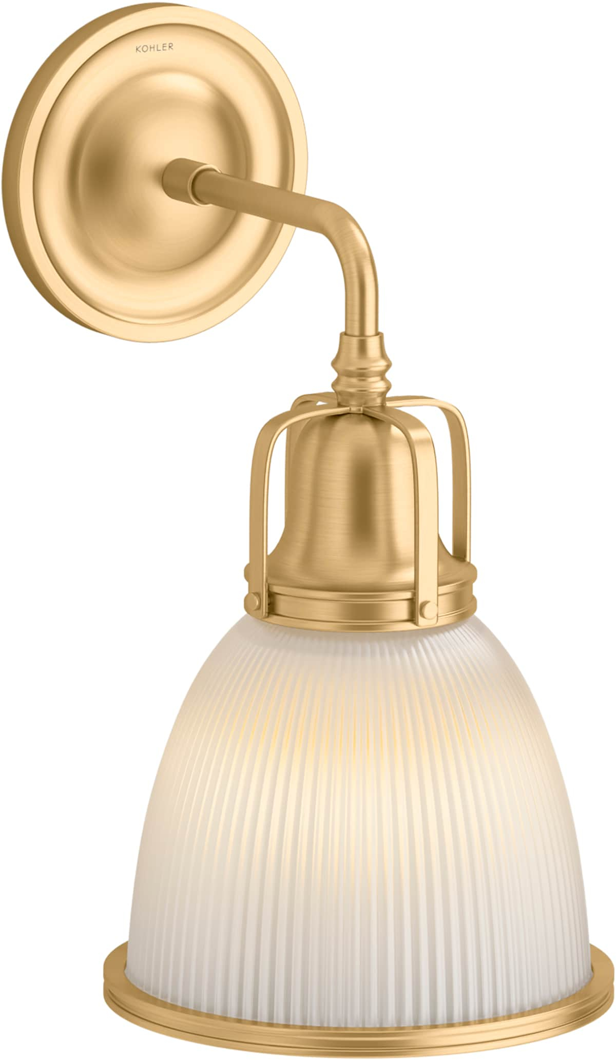 Hauksbee 1920s Industrial Brass Bell Sconce with Holophane Glass